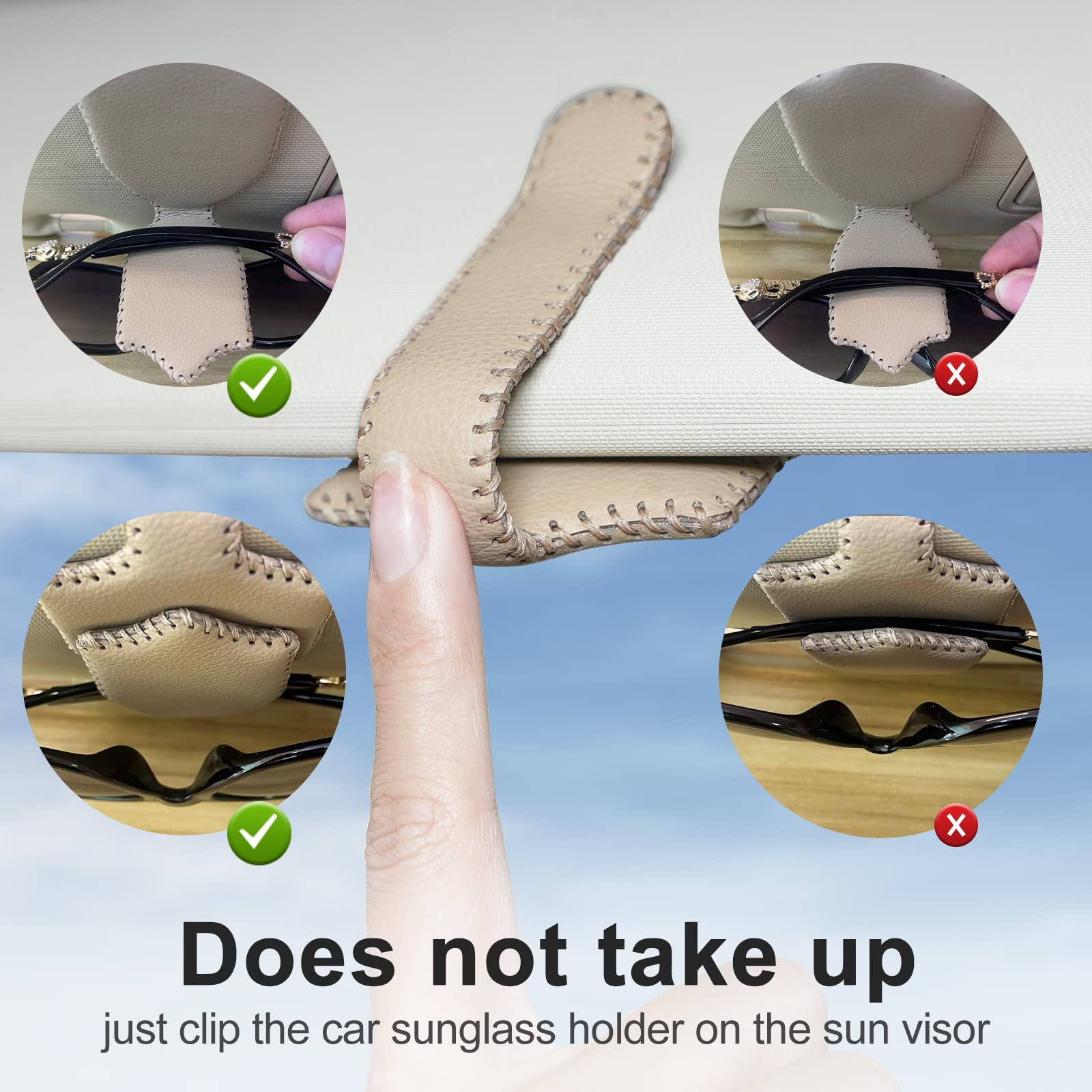 Premium Leather Car Sunglass Holder - Universal Magnetic Eyeglass & Ticket Clip for Car Visor Accessories (Beige) | Perfect for Road Trips, Commuting & Daily Driving