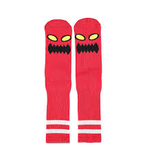 Toy Machine Monster Face Socks - Red | Fun Novelty Socks for Skateboarders & Streetwear Enthusiasts | Perfect for Skating, Gifts & Casual Wear