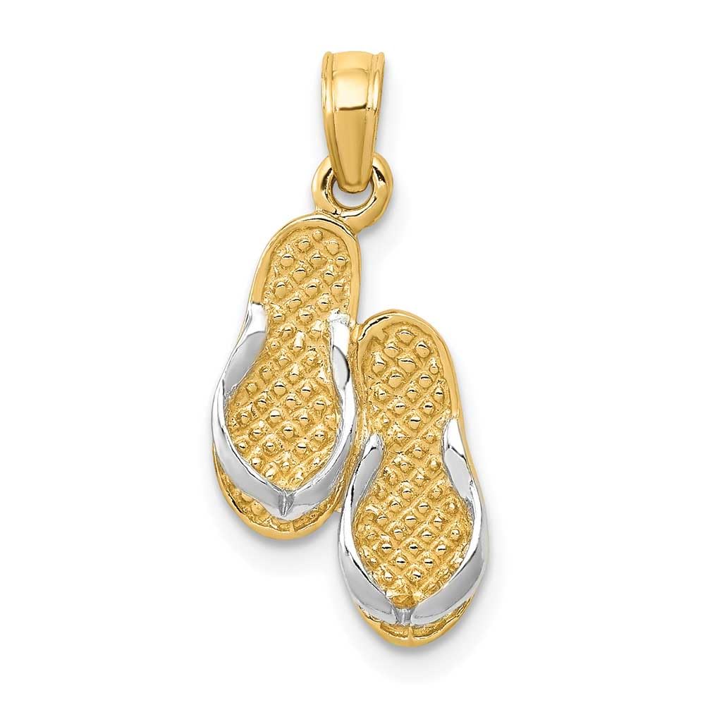 14K Solid Gold 3D Sandals Pendant with Rhodium Plating - Elegant Jewelry for Women, Perfect for Beach Vacations, Summer Outfits, and Gift Giving
