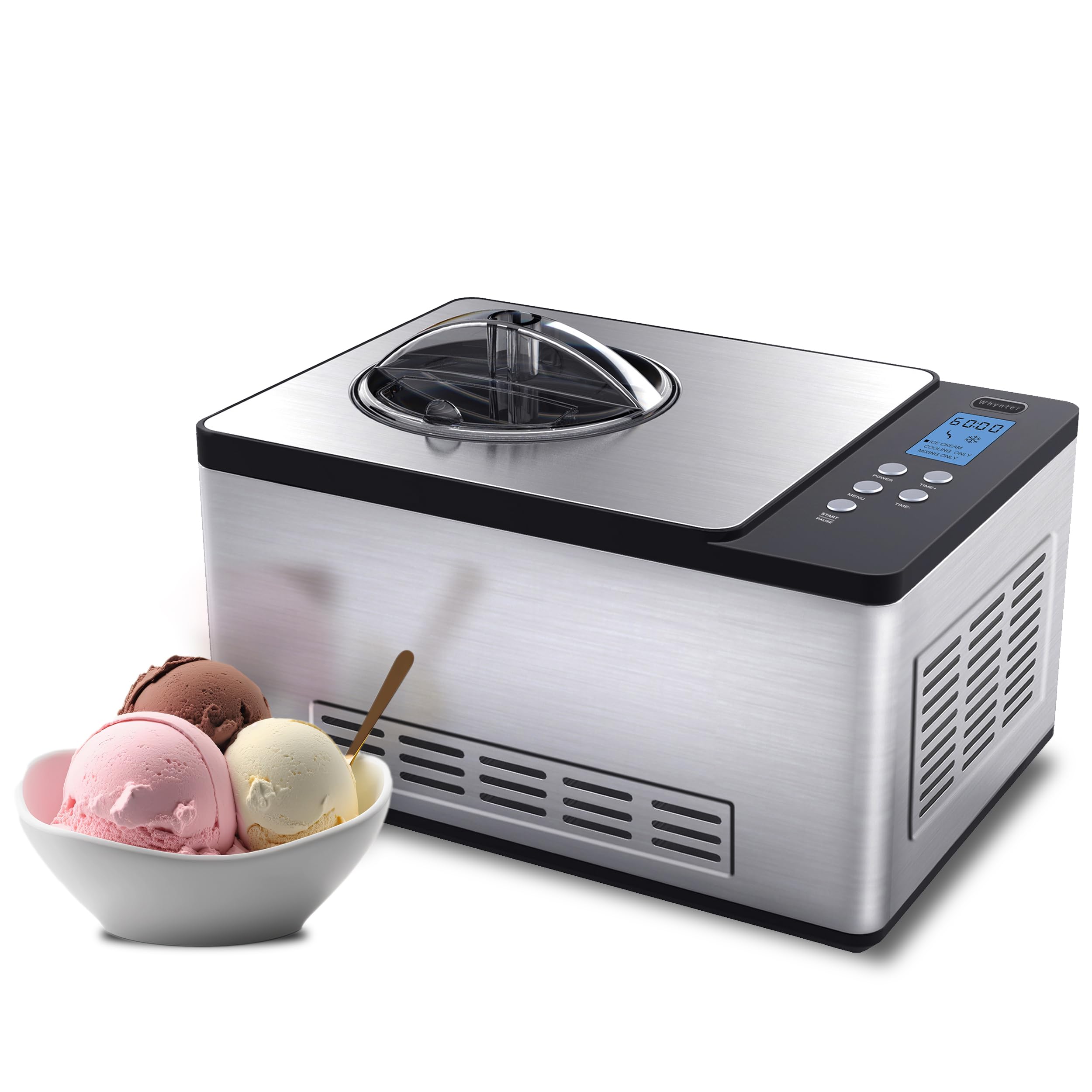 Whynter ICM-200LS 2.1 Quart Automatic Ice Cream Maker with Built-In Compressor - No Pre-Freezing Needed, Digital LCD Display & Timer, Stainless Steel - Perfect for Home Kitchen, Parties, and DIY Frozen Desserts