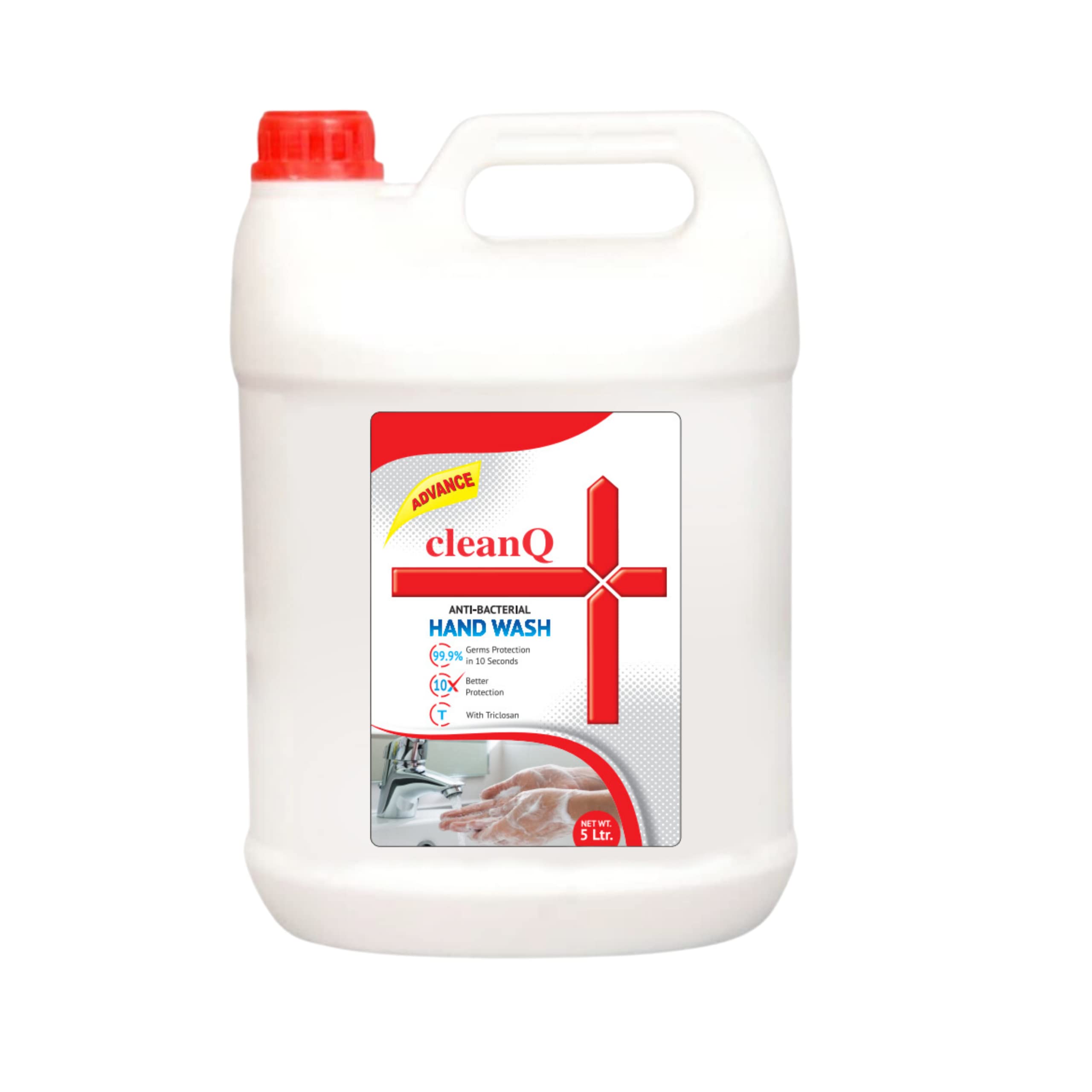 CleanQ Advanced Antibacterial Hand Wash - 5L Moisturizing Formula, Soft on Skin, Kills 99.9% Germs in 10 Seconds | 10X Better Germ Protection | Ideal for Homes, Hospitals, Offices & Public Spaces