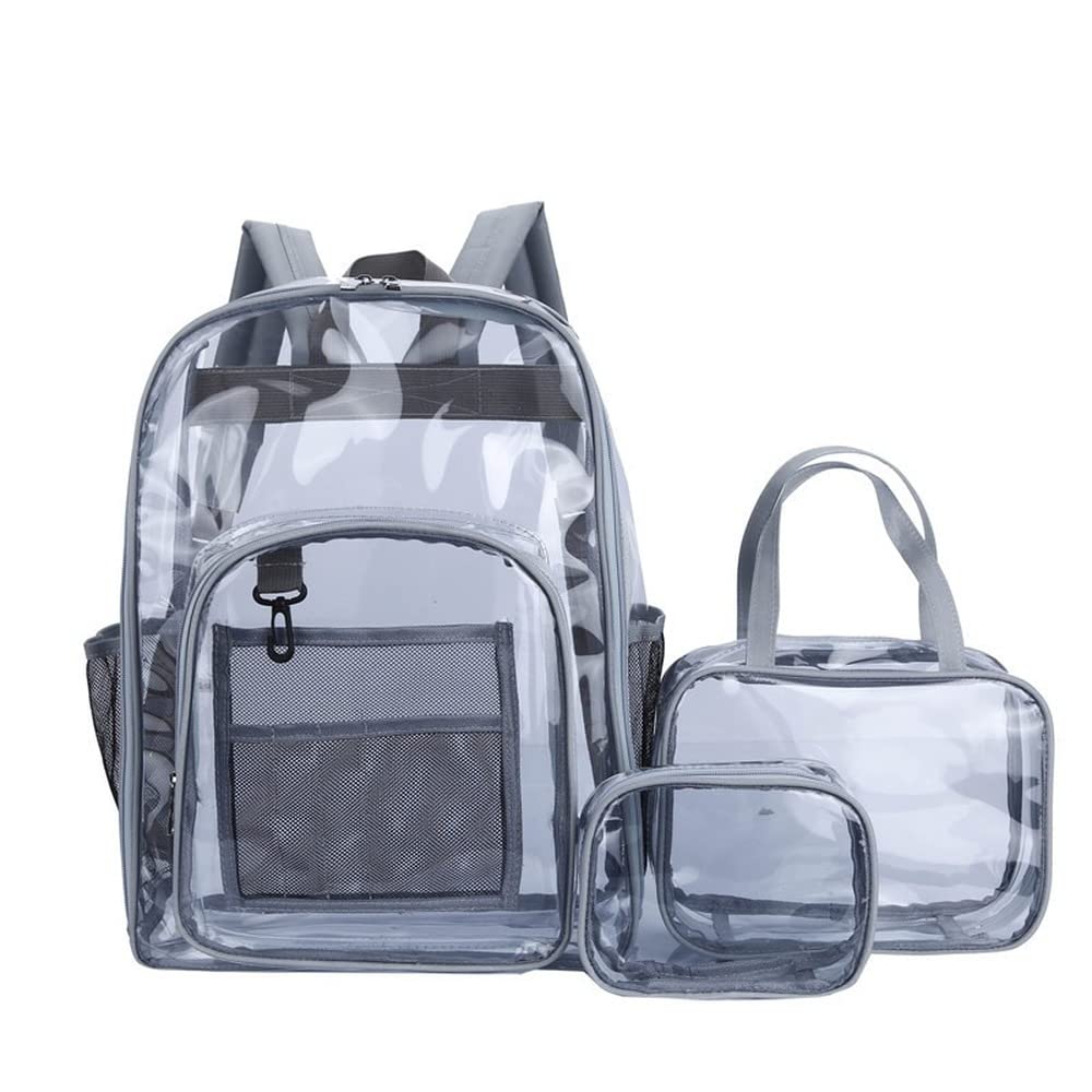Clear Backpack Set of 3 - Heavy Duty PVC Transparent Backpack Waterproof for College, Work, Security Travel & Sports (Grey) | Perfect for School, Airport Security, Concerts & Gym Use