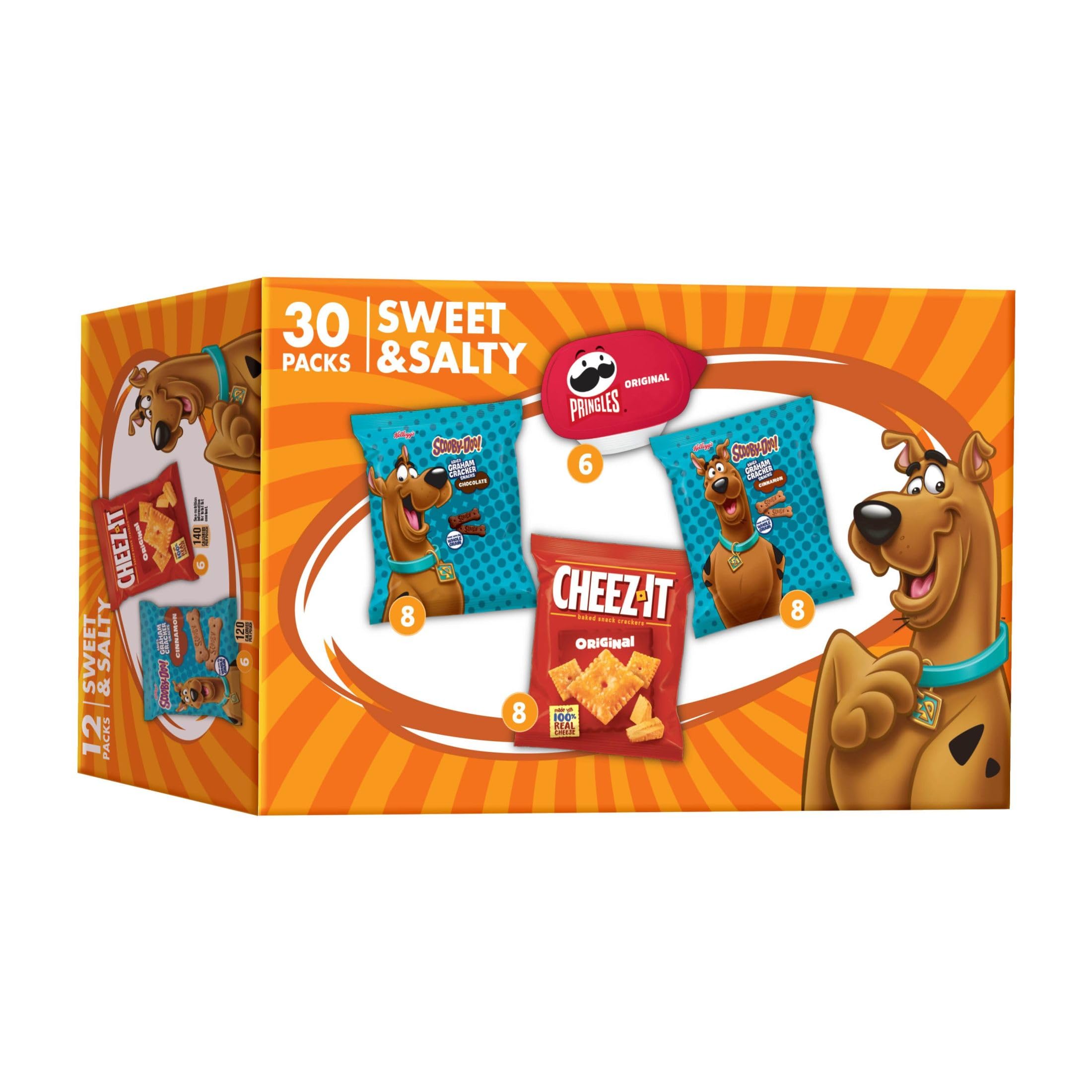 Kellogg's Cheez-It, Pringles & Scooby-Doo Sweet and Salty Snacks Variety Pack - 28oz Box (30 Count) | Bulk Snack Box for Parties, School Lunches & Office Break Rooms