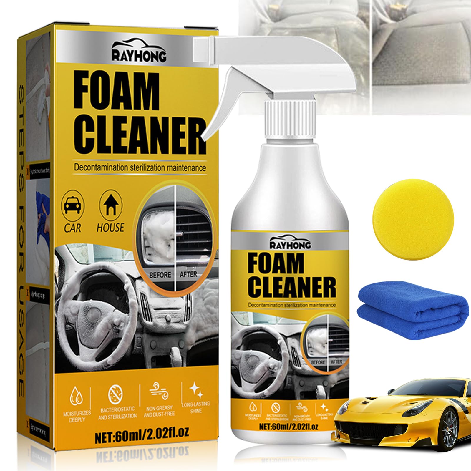 Fibosara Multi-Purpose Foam Cleaner - Powerful All-Purpose Cleaning Spray for Car Interior, Leather Seats & Home Use | Effective Bubble Cleaner for Car Ceiling, Upholstery & Household Surfaces | Great for Auto Detailing & Deep Cleaning