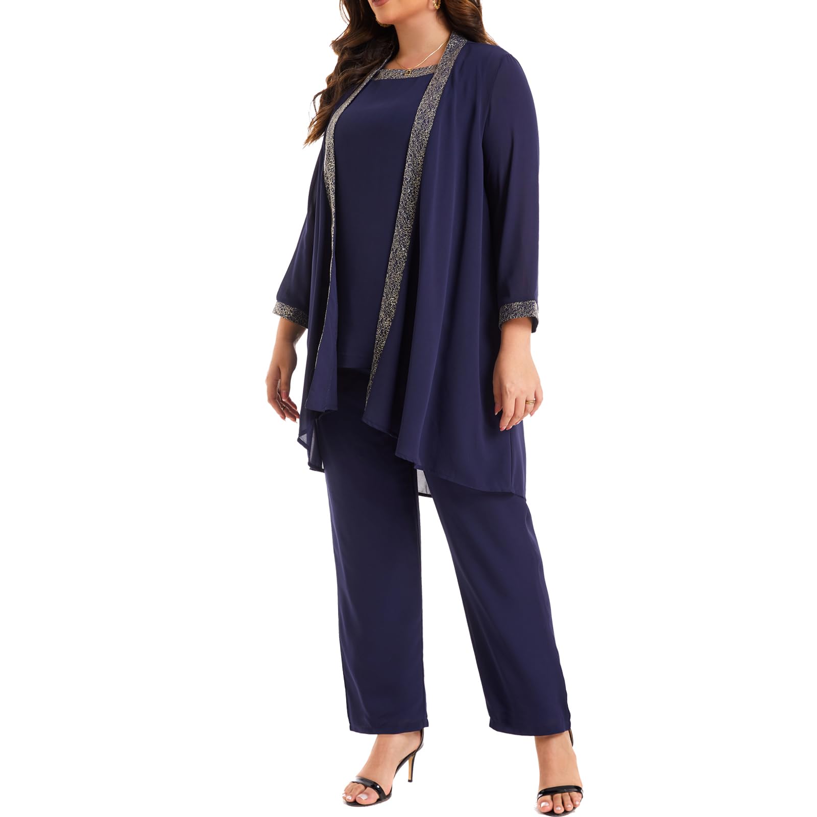 Plus Size Women's 3-Piece Wedding Pant Suit Set for Mother of The Groom/Bride - Formal Evening Party Outfit for Weddings, Receptions & Special Occasions