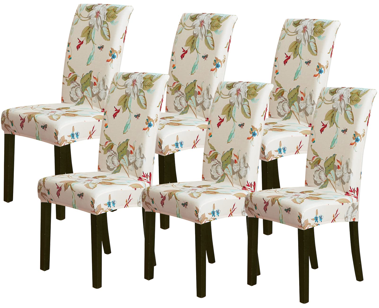 6 Pack Stretchable Parson Chair Covers - Printed Flower Pattern Slipcovers for Dining Room & Kitchen Chairs (Set of 6) | Spill Protection & Home Decor Upgrade for Parties & Everyday Use
