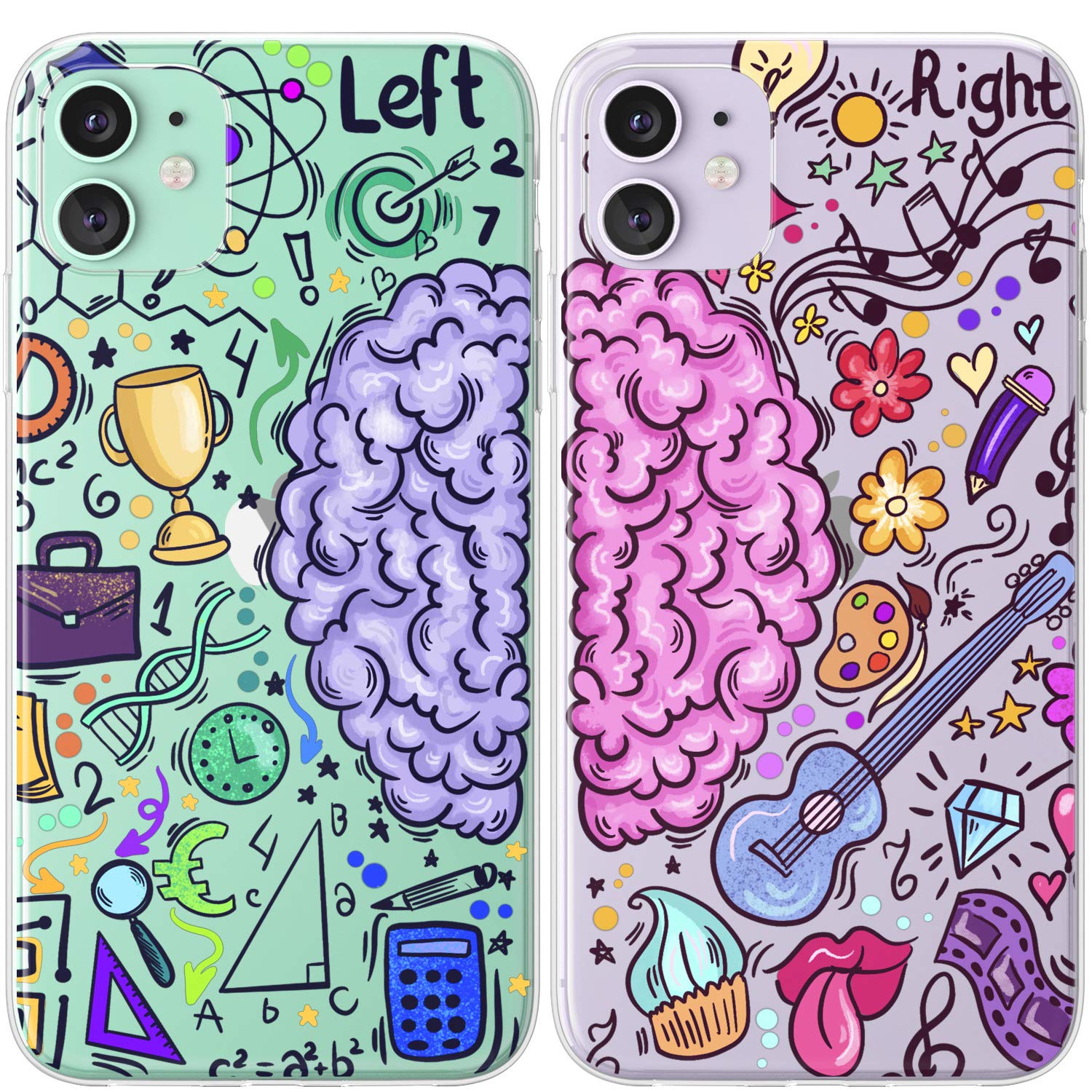**Premium Slim Cute Protective Silicone Phone Case Compatible with iPhone 15 Pro Max/14 Plus/13/12 Mini/11/SE/XS/XR/8/7 - Unique Brain Art Design for Girlfriend, Best Friend, Couple - Perfect for Science & Music Lovers, Daily Use & Gifting**