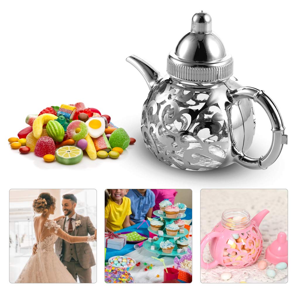 Silver Plastic Teapot-Shaped Candy Box - Decorative Snack Storage Container for Home, Office & Party Decor | Candy Holder Bottle for Gifts, Dessert Displays & Sweet Treat Organization