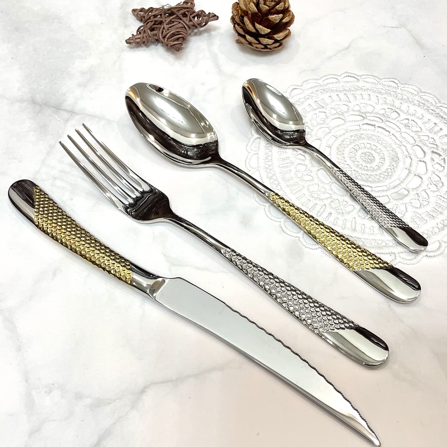 Premium 16-Piece Silver Flatware Cutlery Set - 18/10 Stainless Steel with Mirror Polish - Knife, Fork & Spoon Set for 4 - Dishwasher Safe & Reusable - Elegant Dining & Dinner Party Tableware - Perfect for Weddings, Holidays & Formal Gatherings