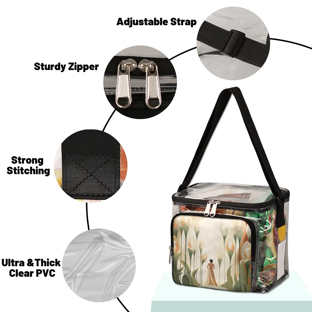 GzLeyigou Floral Transparent Tote Bag for Women - Clear Crossbody Shoulder Bag with Handles, Fashionable Lunch Bag for Outdoor, Travel, Picnic, Concerts & Sports Events (Stadium Approved) - Perfect for Summer Beach, Shopping & Music Festivals