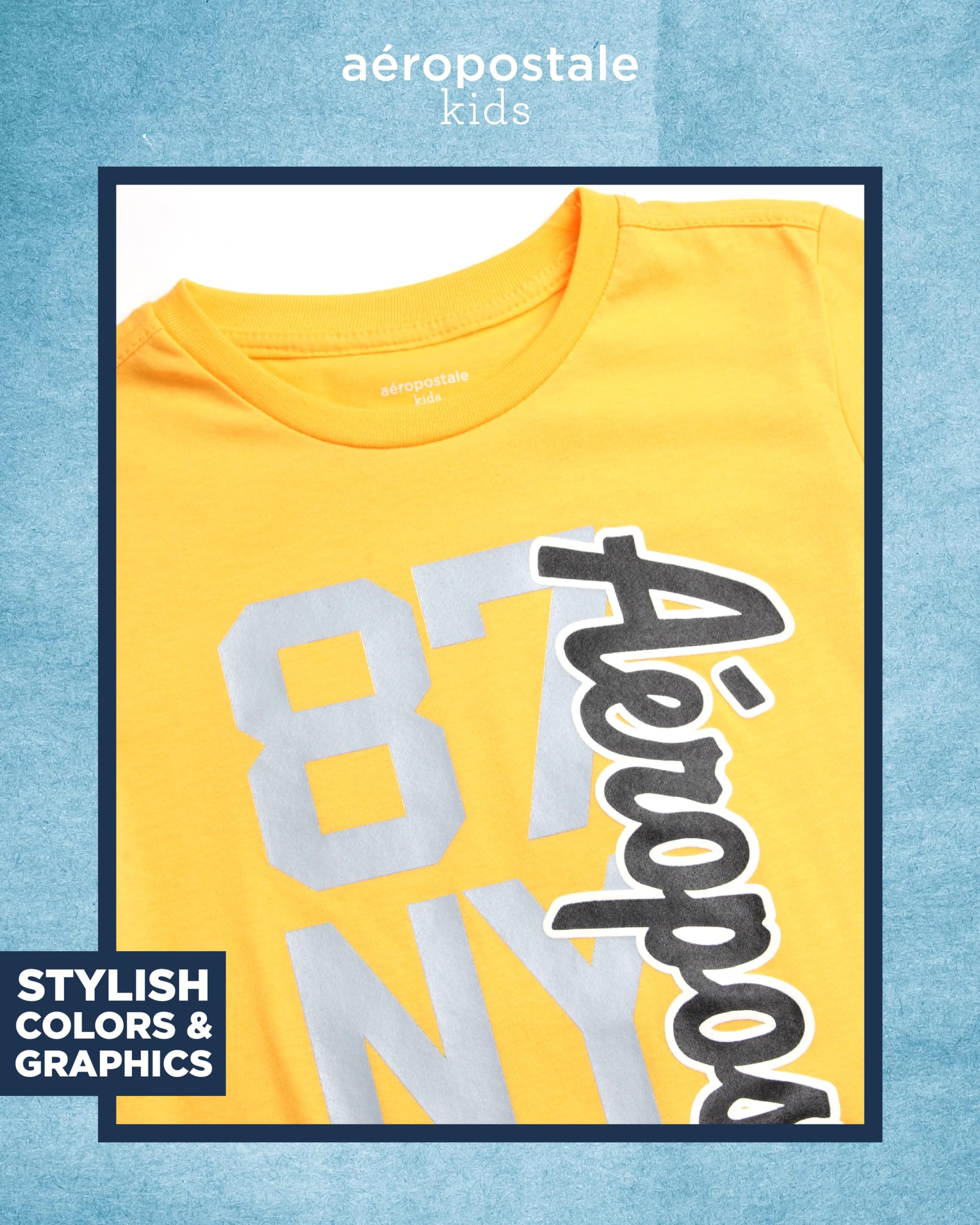 AEROPOSTALE Boys' Active Shorts Set - 2 Piece Short Sleeve T-Shirt and Breathable Mesh Gym Shorts - Comfortable Athletic Outfit for Boys Age 4-12 - Perfect for Sports, Playground & Summer Activities