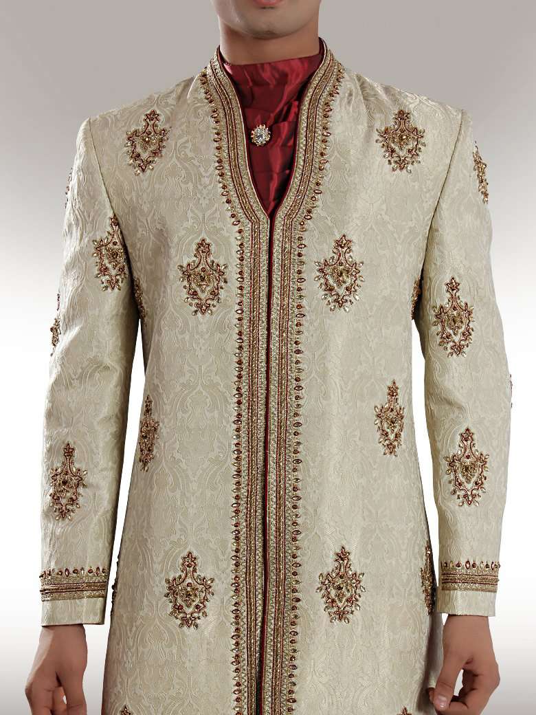 Elegant Cream Sherwani with Embroidered Groom Light Design - Perfect for Indian Wedding Ceremonies & Special Occasions
