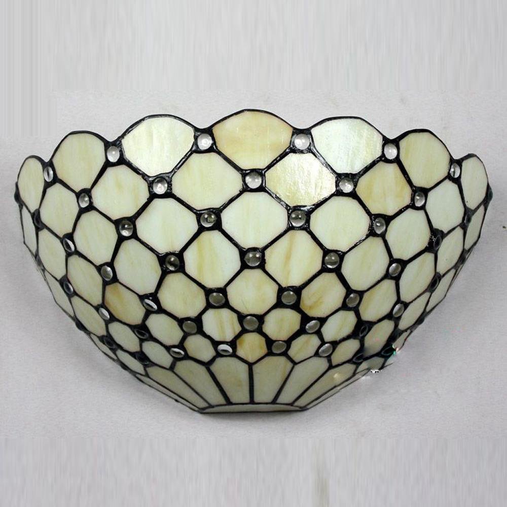 Tiffany Beige Lattice Wall Sconce - European Style Bedside Lighting for Bedroom, Hallway & Bathroom | Decorative Beaded Wall Light Fixture for Corridor, Balcony & Home Decor