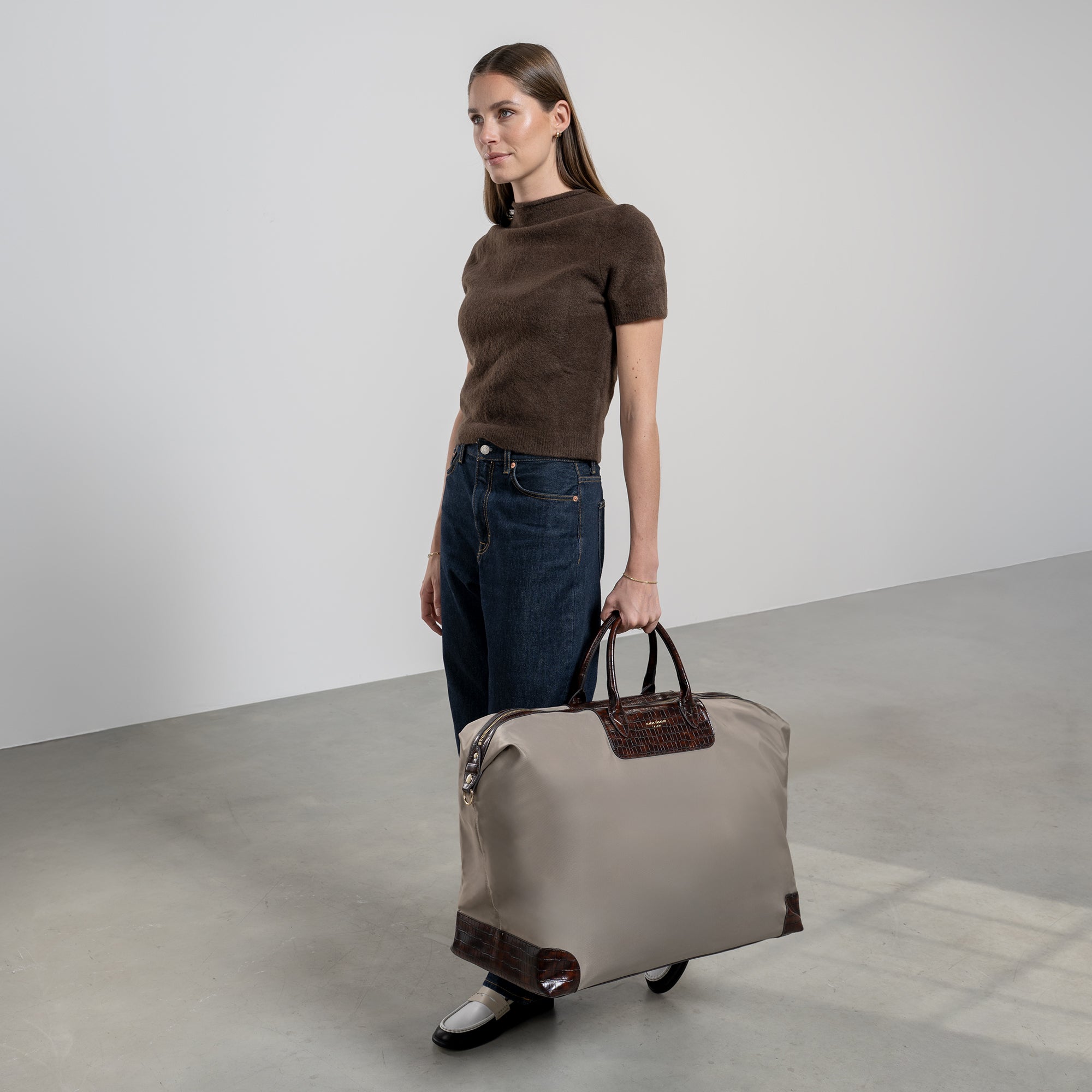 Du Louvre Colette Taupe Weekend Bag Large - Stylish Spacious Travel Tote for Women, Perfect for Overnight Trips, Gym, Beach & Work Commute