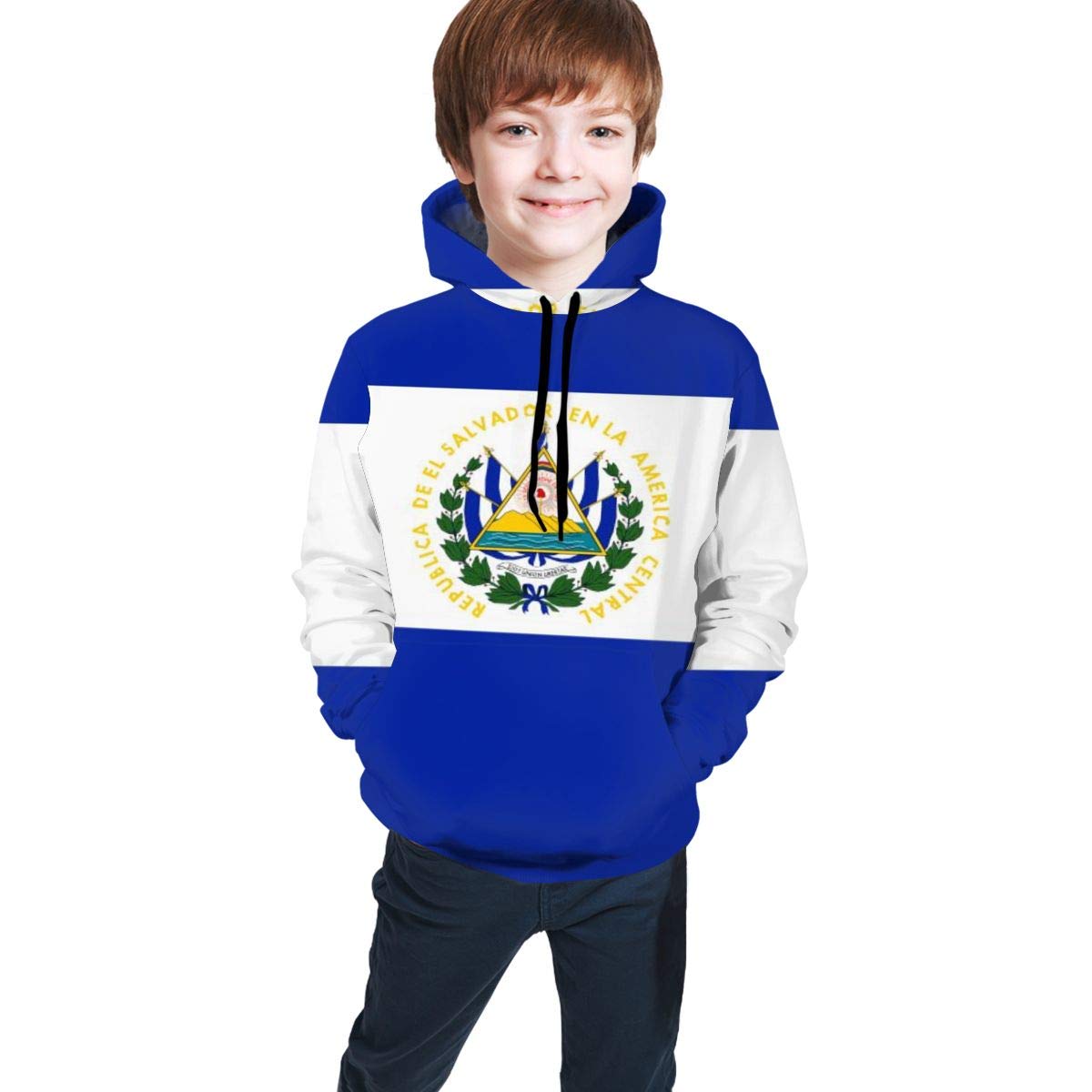 Lumos3DPrint El Salvador Flag Kids Hoodie - Unisex Pullover Sweatshirt for Boys & Girls | Perfect for School, Sports & Patriotic Events