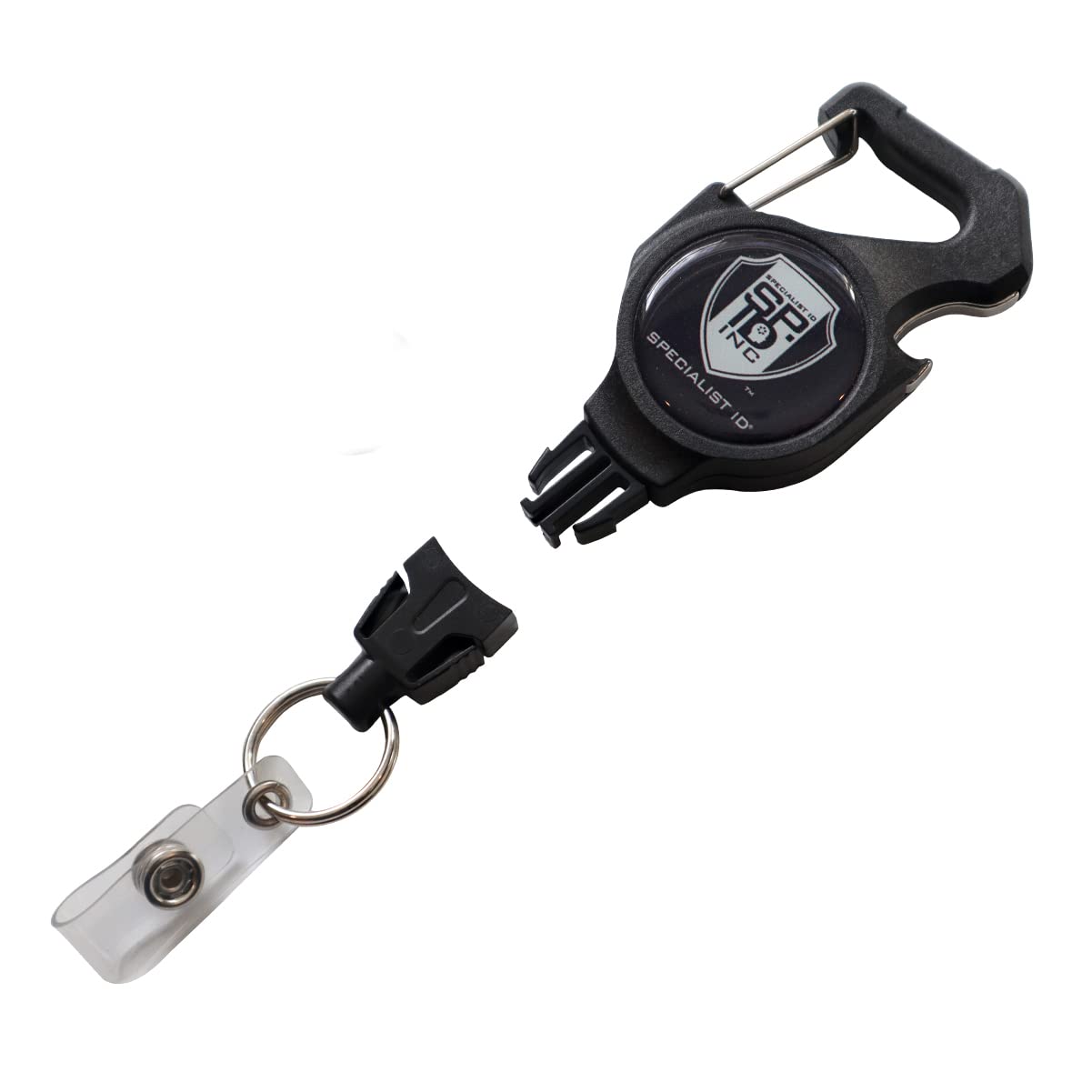 Heavy Duty Badge & Key Reel Holder with Bottle Opener - Detachable Split Ring Keychain - Secure Carabiner Clip - Retractable Cord for Multiple Keys - Ideal for Nurses, Security Guards & Office Workers (Black)