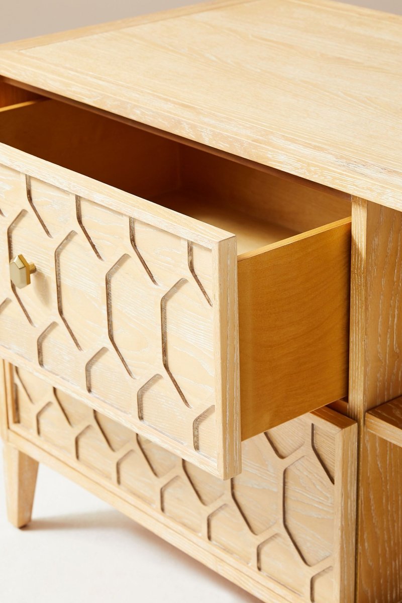 Sand-Colored Carved Textured Trellis TV Stand | Modern Entertainment Center for Living Room, Home Theater & Media Storage