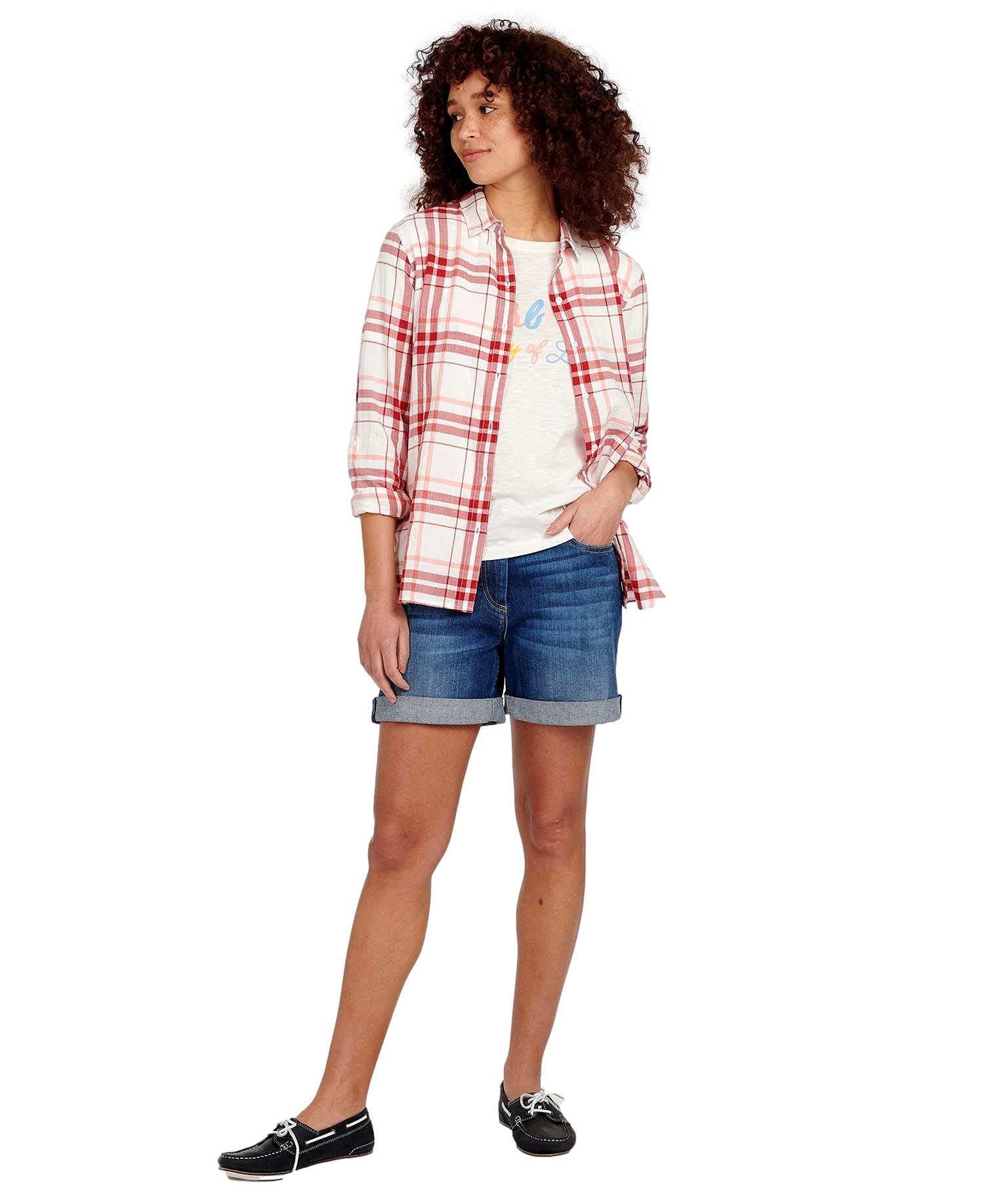 Barbour Women's Shoreline Button Down Shirt - Mulberry/Peach Rose Check Flannel Shirt for Casual Wear & Outdoor Activities