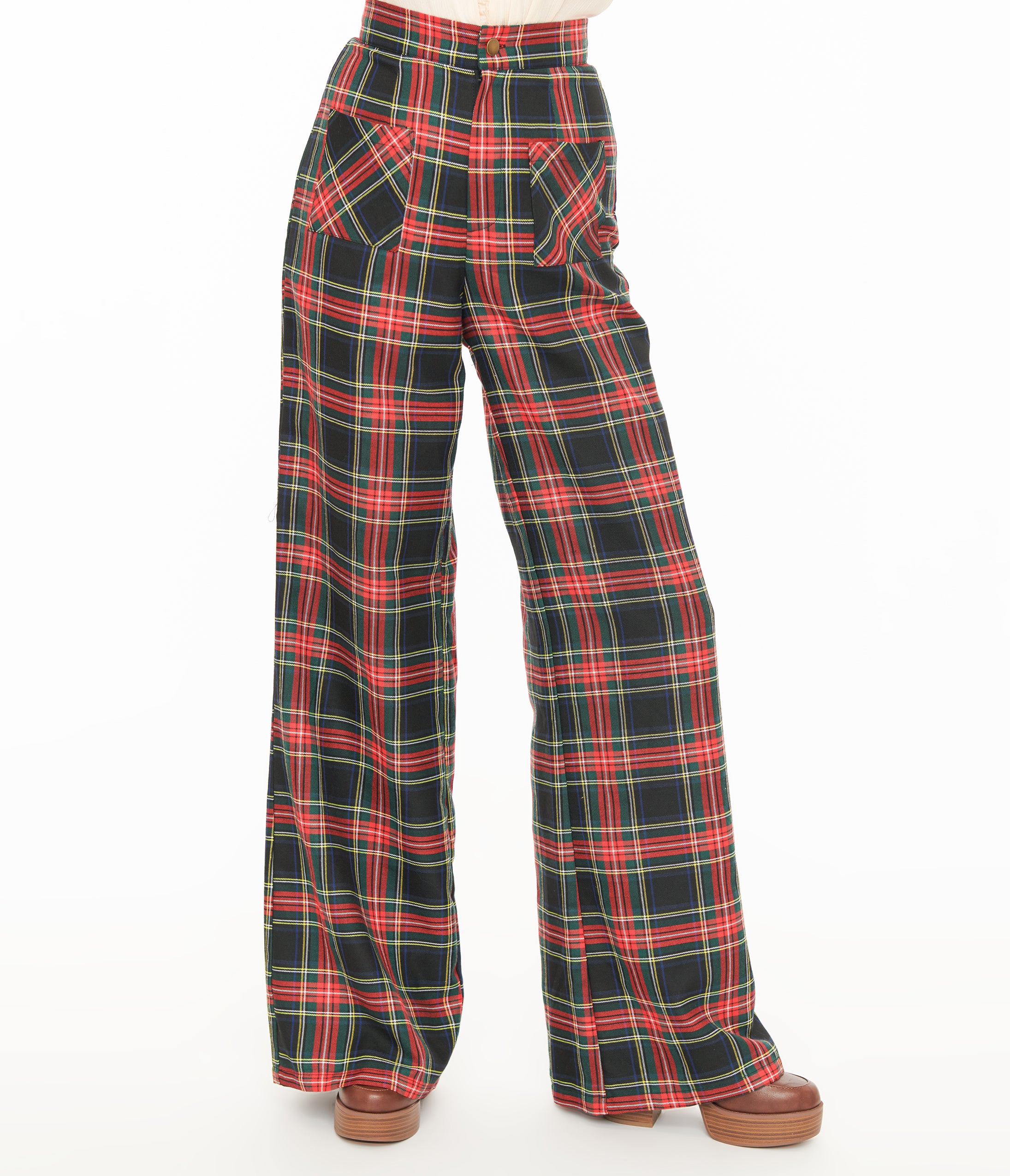 Smak Parlour 1960s Vintage Black & Red Plaid Wide Leg Pants - Retro High Waist Trousers for Women | Perfect for 60s Theme Parties, Cosplay & Retro Fashion Outfits