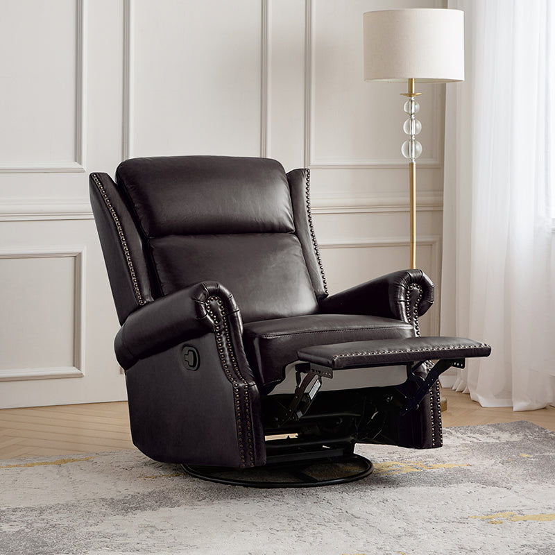 Martina Genuine Leather Manual Swivel Glider Recliner Chair - Comfortable Living Room Seating for Relaxing, Reading & Nursing