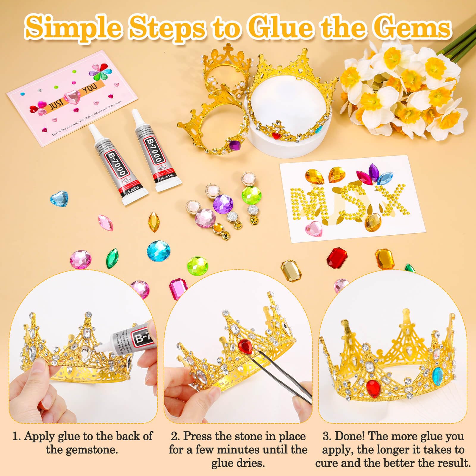 anezus 120PCS Craft Jumbo Jewels - Large Flat Back Rhinestones with 2 Pack B7000 Jewelry Glue - Fake Gemstones for DIY Clothing, Pirate Costumes, Fabric Decorations, Wedding Invitations & Nail Art