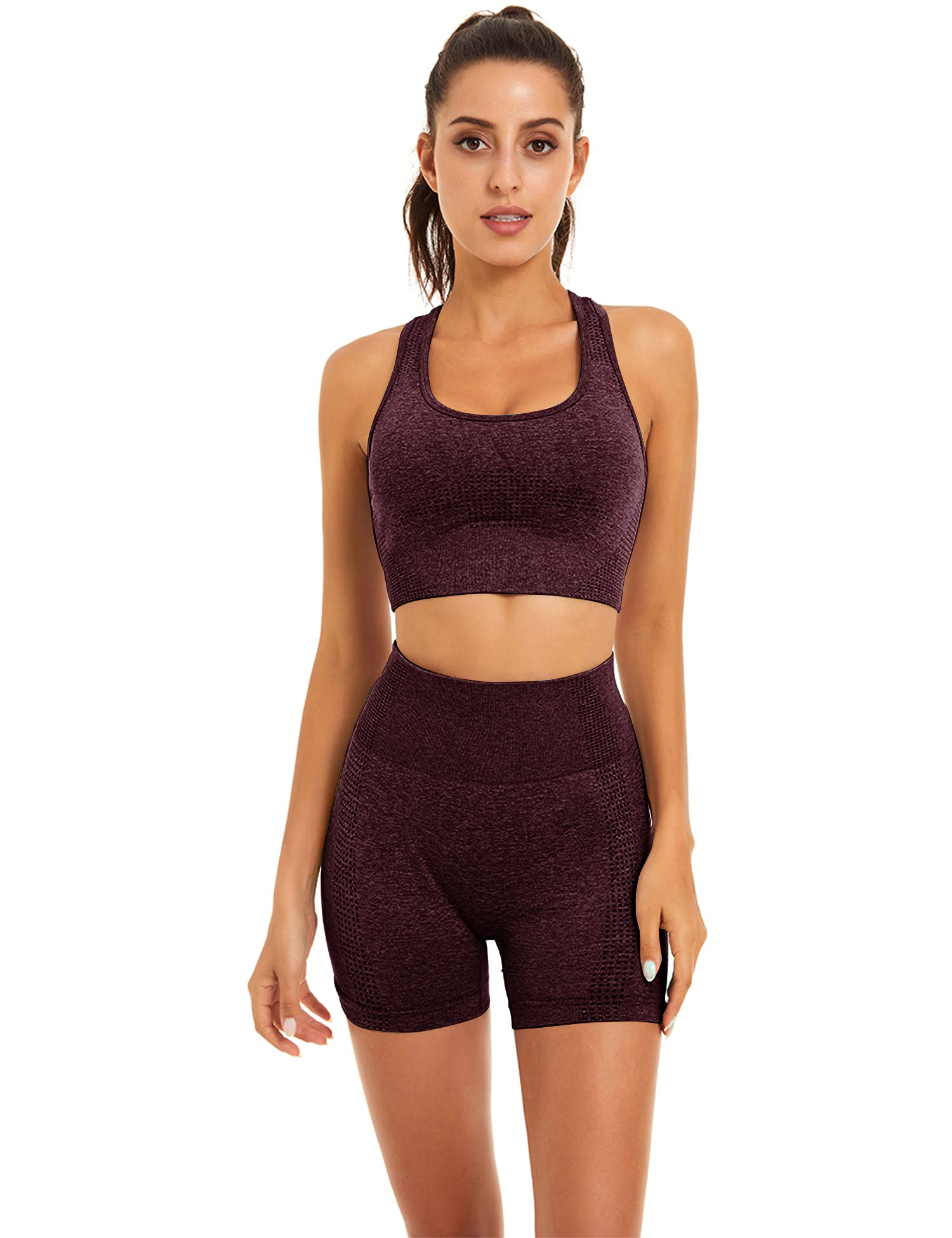 Toplook Women's Seamless Yoga Workout Set - 2 Piece Gym Outfit with Sports Bra & Shorts for Yoga, Pilates, Running & Fitness Training