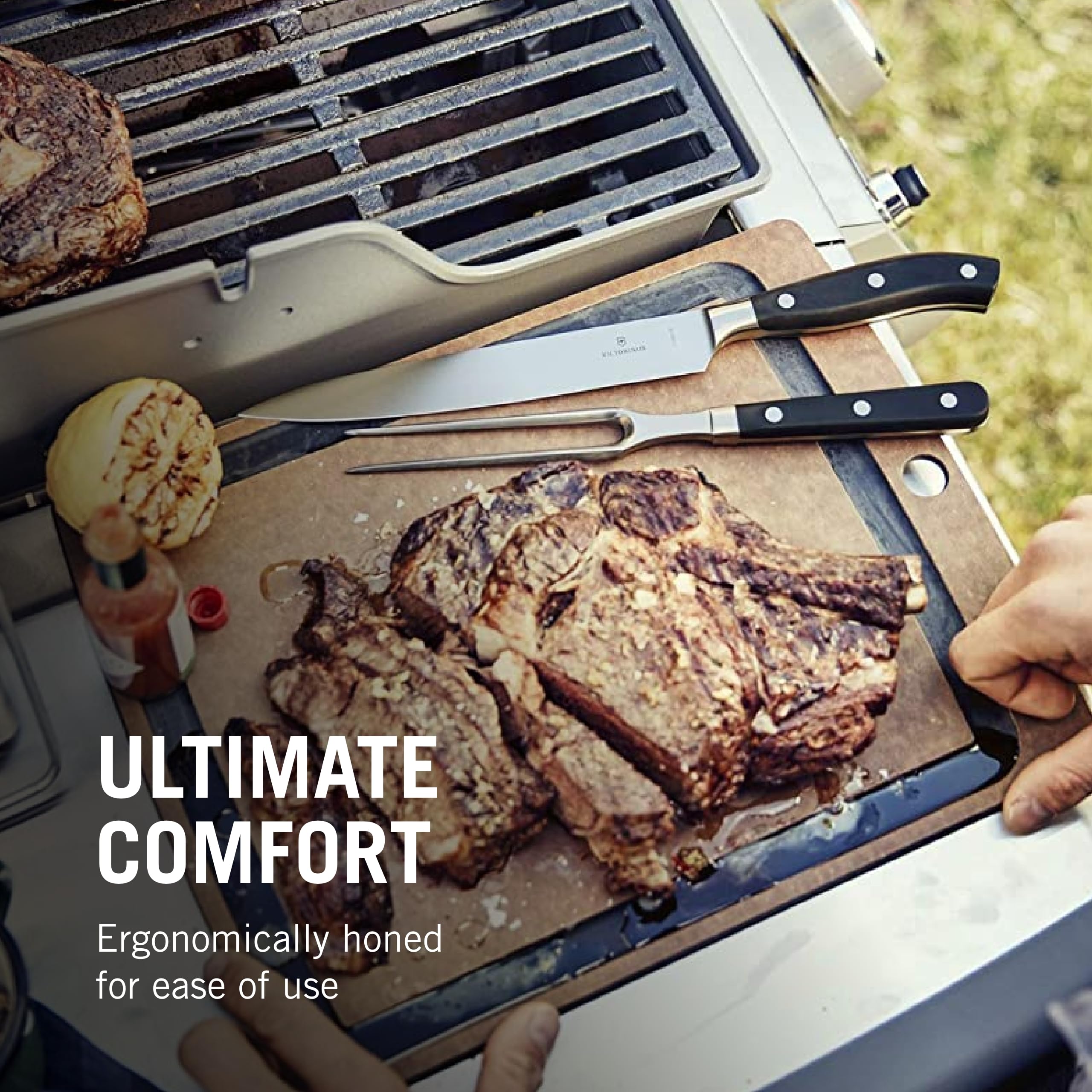 Victorinox Grand Maitre Carving Set - 2-Piece Premium Kitchen Knife Set with Chef Knife & Carving Fork - High-Quality Stainless Steel Kitchen Utensils for Slicing Meat, Roasts & Holiday Meals - Perfect for Home Chefs & Professional Cooking