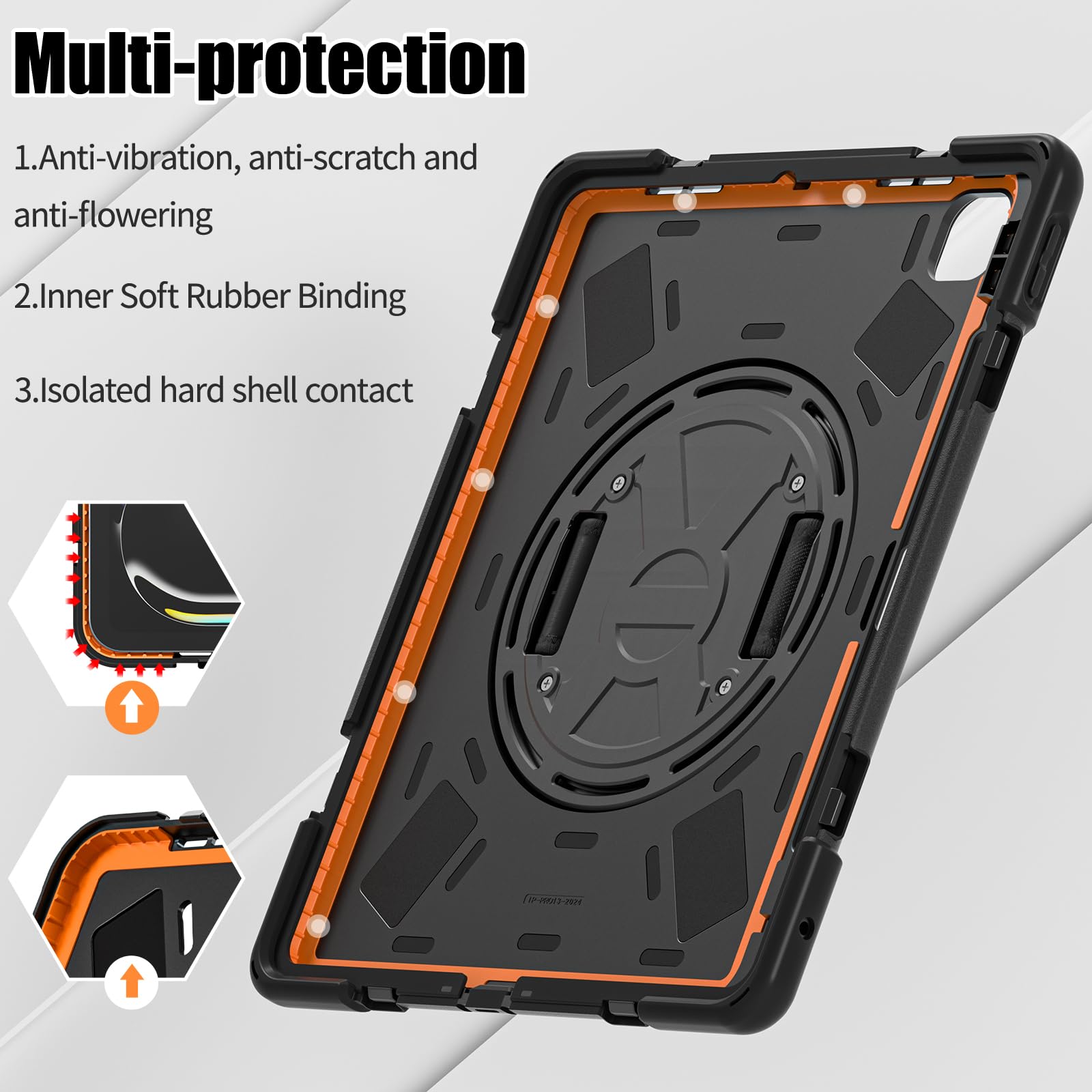 **TSQQST iPad Pro 13 Inch Case 2024 (7th Gen) M4 - Heavy Duty Rugged Protective Cover with Screen Protector, Pencil Holder, 360° Rotating Stand & Hand Strap - Military Grade Shockproof for iPad Pro 13