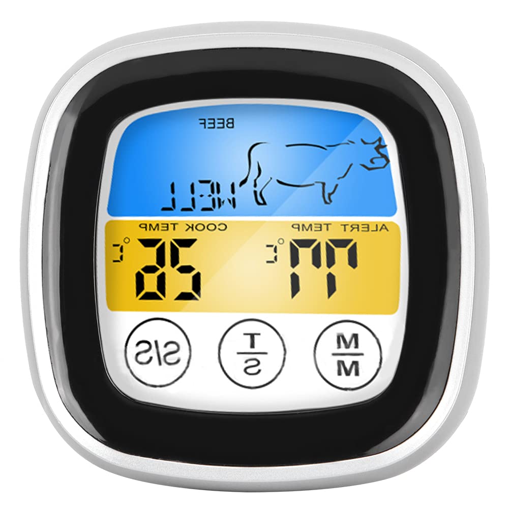 Digital Meat Thermometer with Timer & Alarm - Sensitive Touchscreen, Easy to Install - Wireless Oven & Kitchen Cooking Thermometer for Grilling, Roasting, Baking, BBQ & Sous Vide