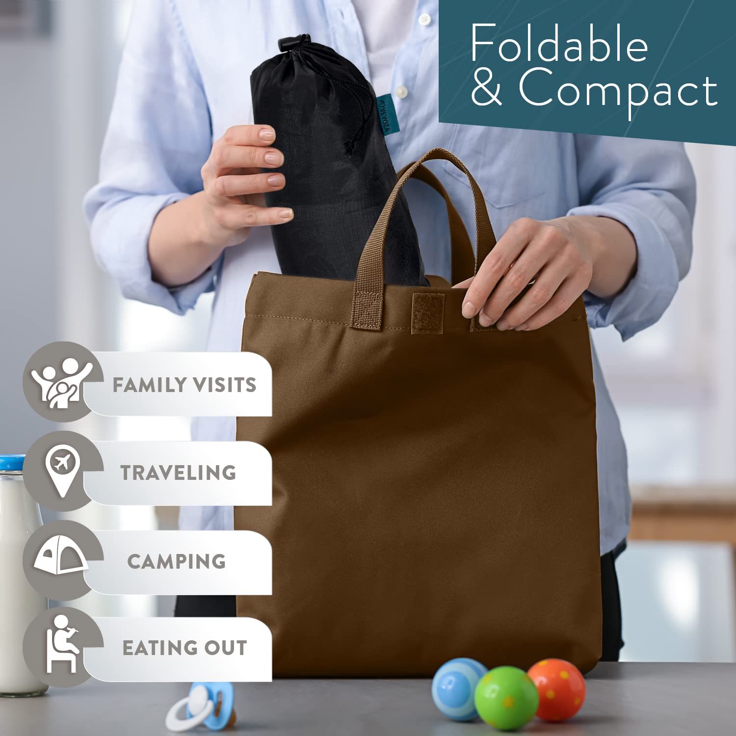 Portable Baby High Chair for Travel - Lightweight Foldable Highchair with Safety Harness | Perfect for Dining Out, Camping & Airplane Travel