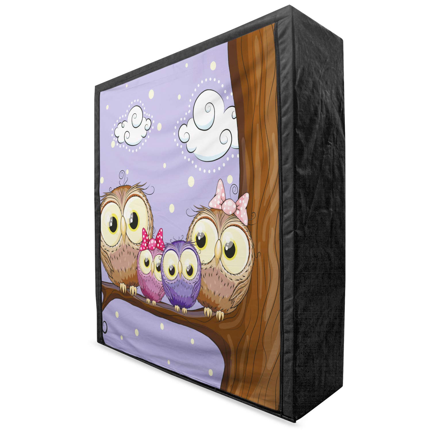 Ambesonne Portable Fabric Wardrobe - Cartoon Owl Family Design, 59