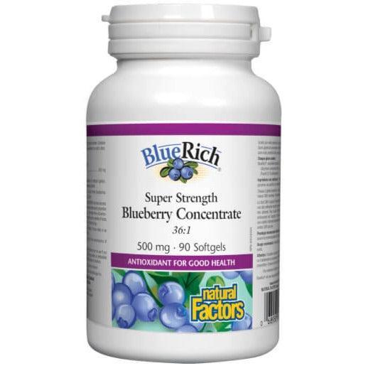 Natural Factors Bluerich 500mg Wild Blueberry Extract - 90 Softgels for Brain Health & Antioxidant Support | Supports Memory, Focus & Eye Health