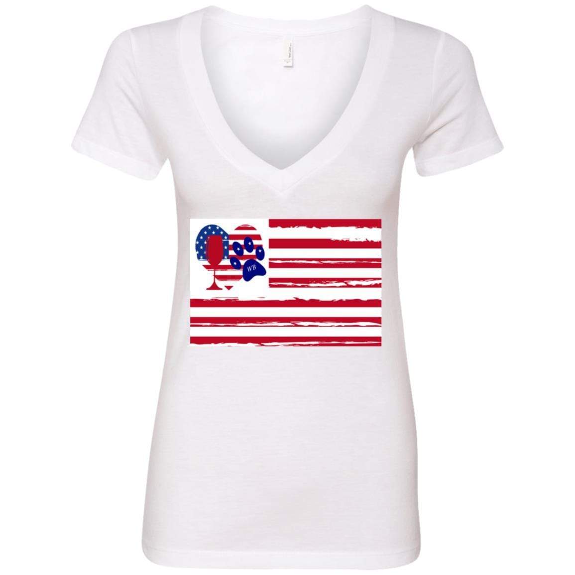 American Flag Wine Paw Heart Deep V Neck T-Shirt for Women | Patriotic Casual Wear | Perfect for Parties, BBQ & 4th of July Celebrations