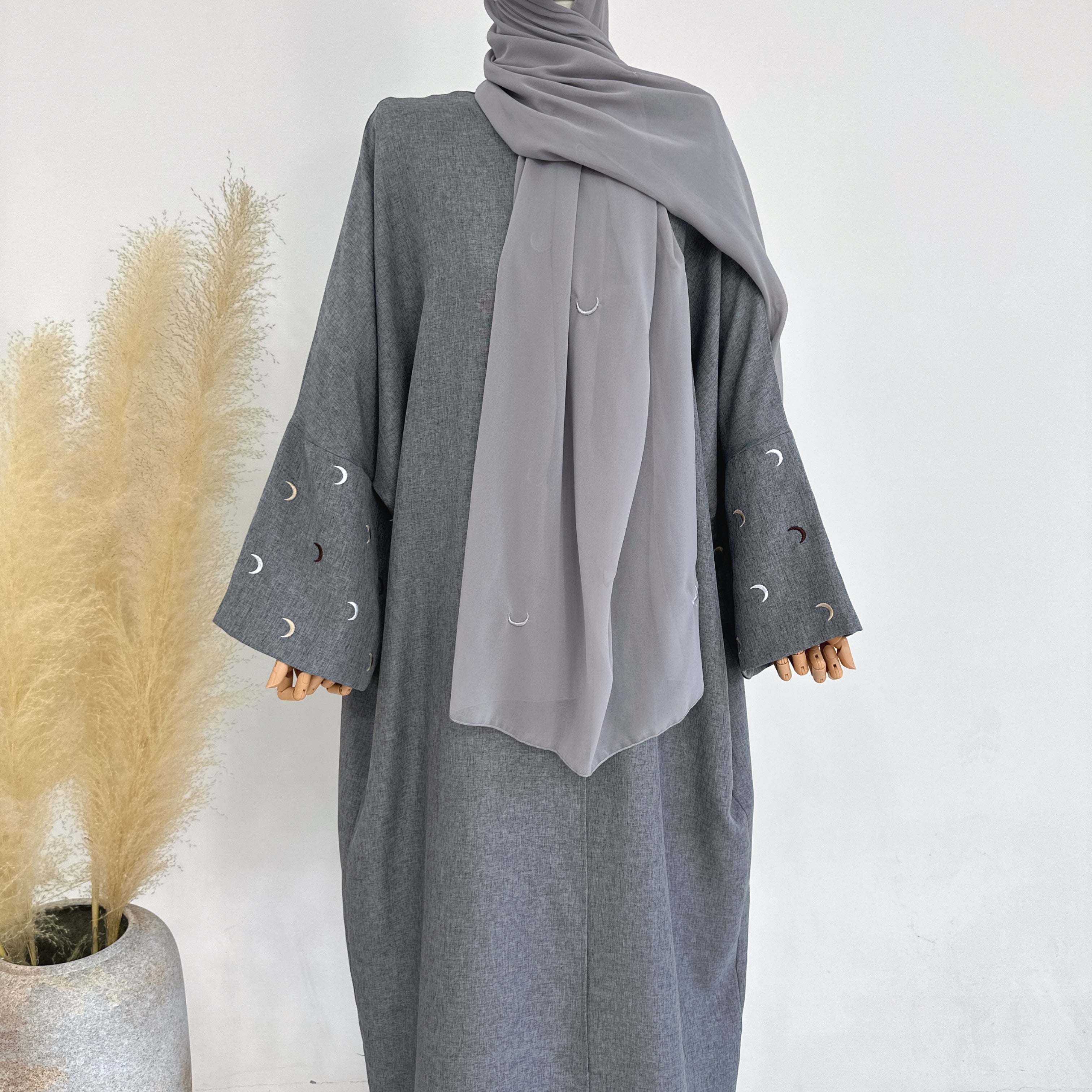 Lightweight Iris Open Abaya Duster - Elegant Gray Islamic Dress for Women | Perfect for Prayer, Modest Fashion & Everyday Wear