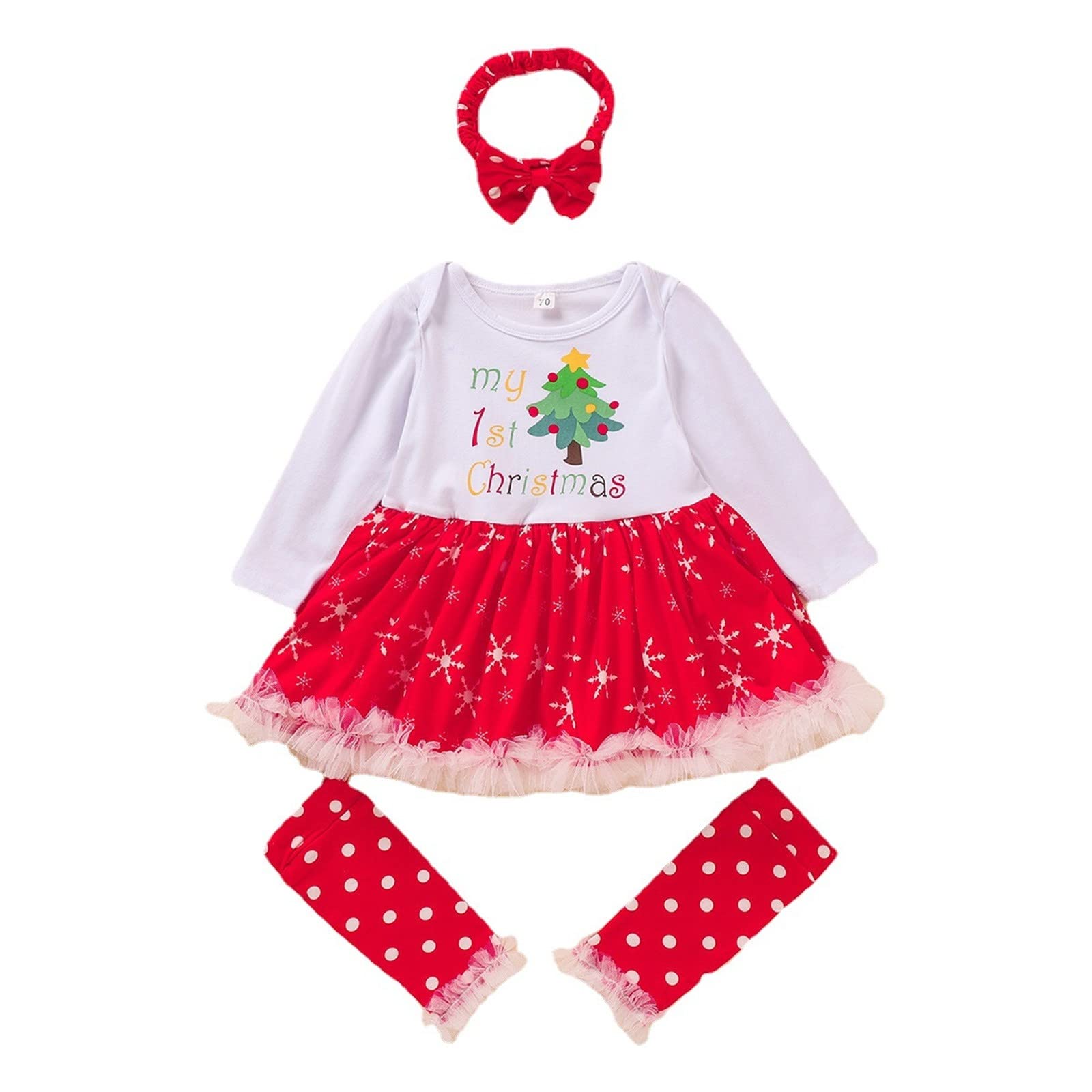 Baby Girls' Autumn Winter Christmas Print Cotton Long Sleeve Skirt & Top Set - Newborn Infant Outfit for Holiday Photos, Family Gatherings & Special Occasions