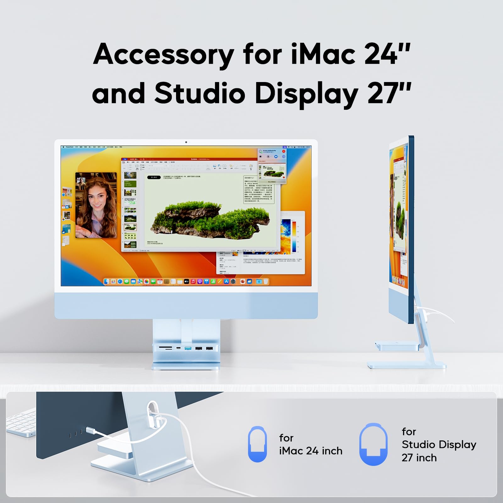 PULWTOP 6-in-1 USB C Hub for iMac 2021/2023/2024 - 10Gbps USB-A/USB-C Ports, 2 USB 2.0, SD/TF Card Reader - Compatible with iMac 24 inch & Studio Display 27 inch (M1/M3/M4) - Blue - Perfect for Home Office, Video Editing & File Transfer