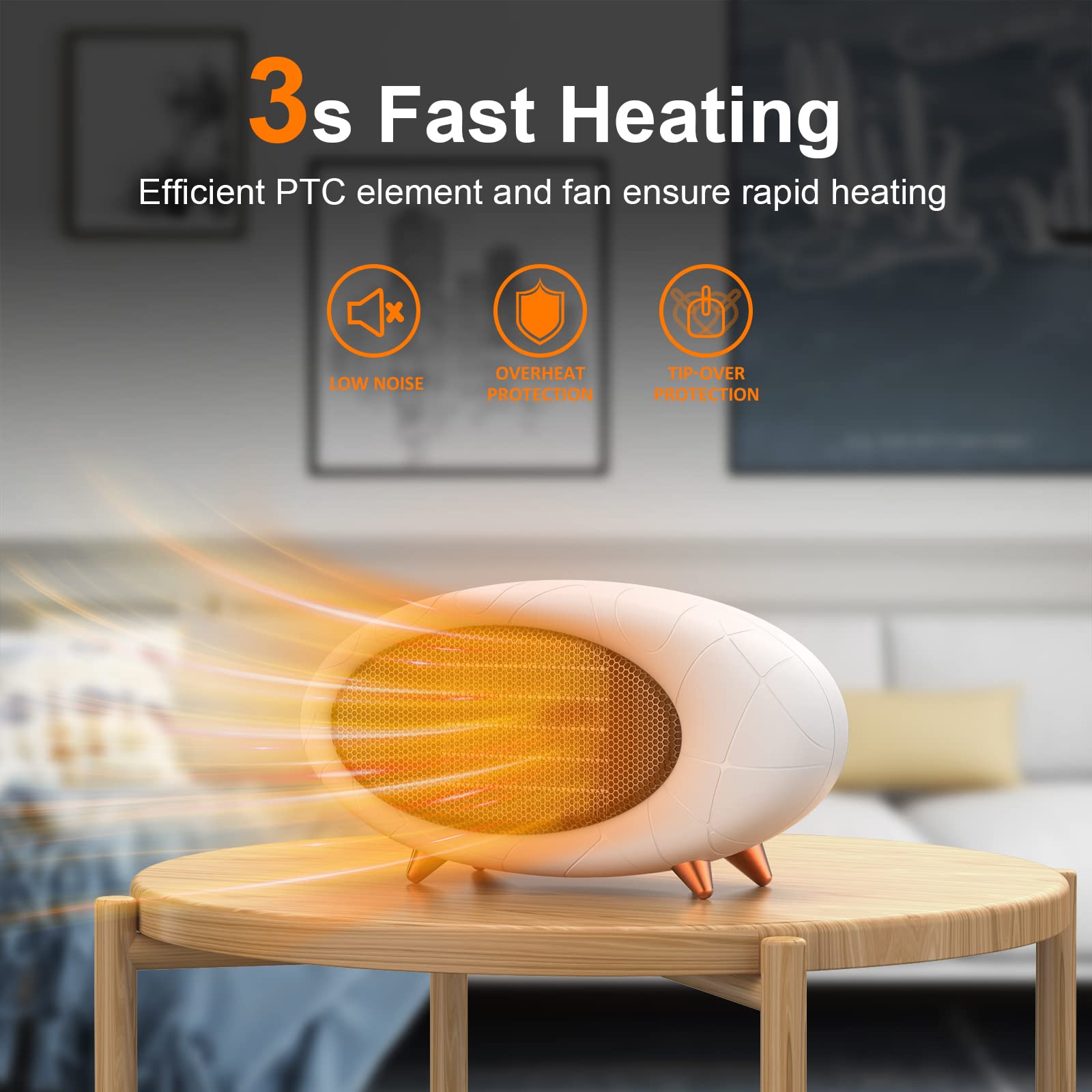 600W Energy Efficient PTC Ceramic Space Heater - Fast Heating Small Desk Heater for Bedroom, Home & Office Indoor Use (White) | Perfect for Winter Warmth & Workspace Comfort