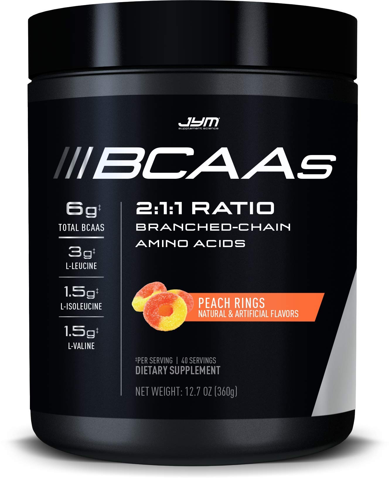 JYM Supplement Science BCAAs 2:1:1 Ratio - Branch Chain Amino Acid Powder for Muscle Recovery & Workout Performance - 40 Servings Peach Rings Flavor - Perfect for Pre/Post Workout & Fitness Enthusiasts
