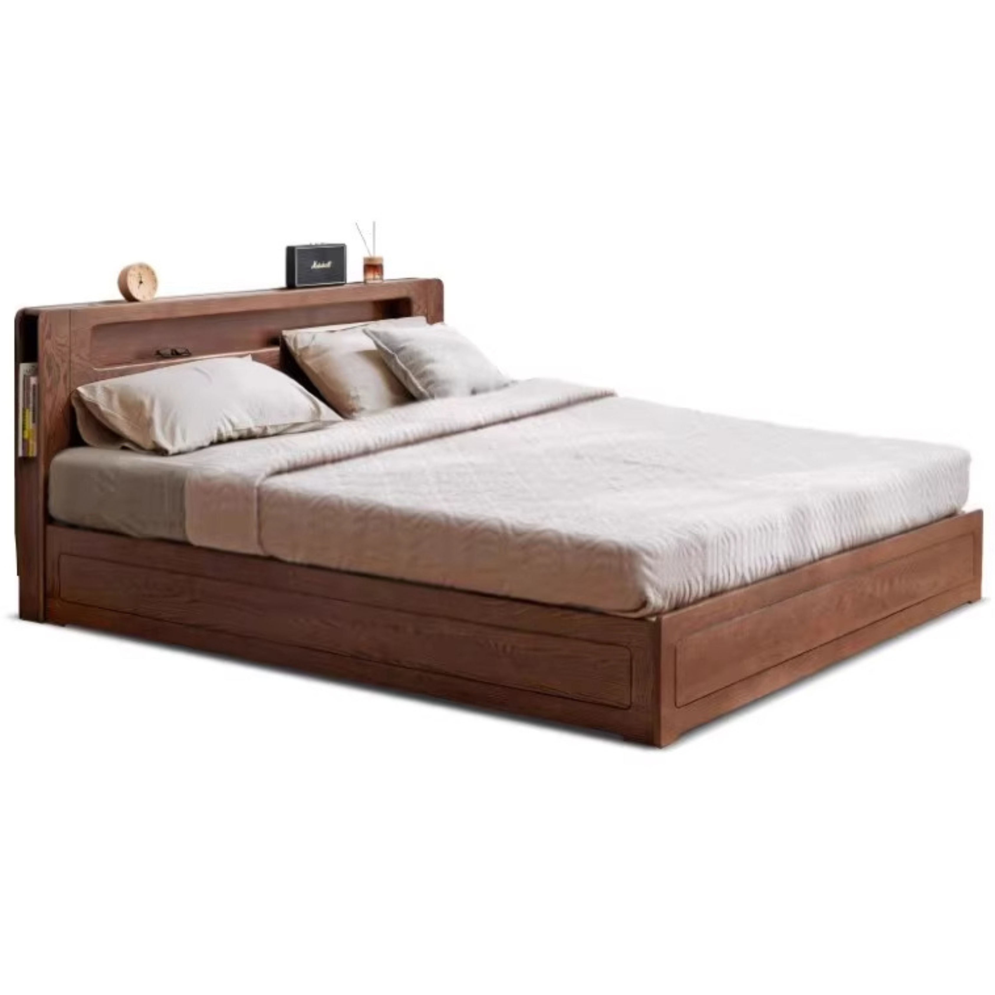 Solid Oak Wood Glow in The Dark Storage Box for Bedroom - Under Bed Organizer with Luminous Lid for Nighttime Visibility & Easy Access