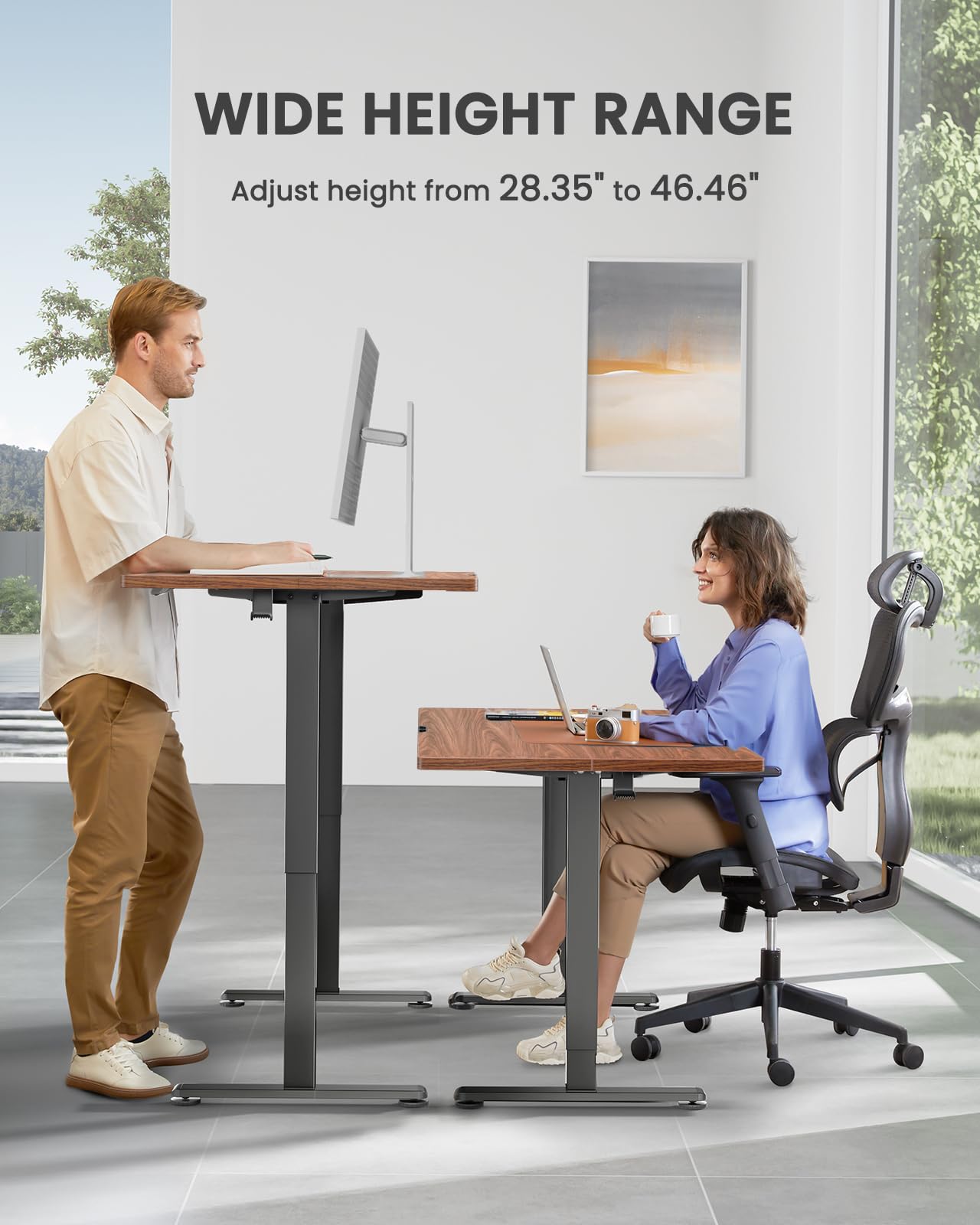ErGear 63 x 28 Inches Electric Height Adjustable Standing Desk - Sit Stand Home Office Desk with Memory Function (Espresso) for Work from Home & Gaming Setup
