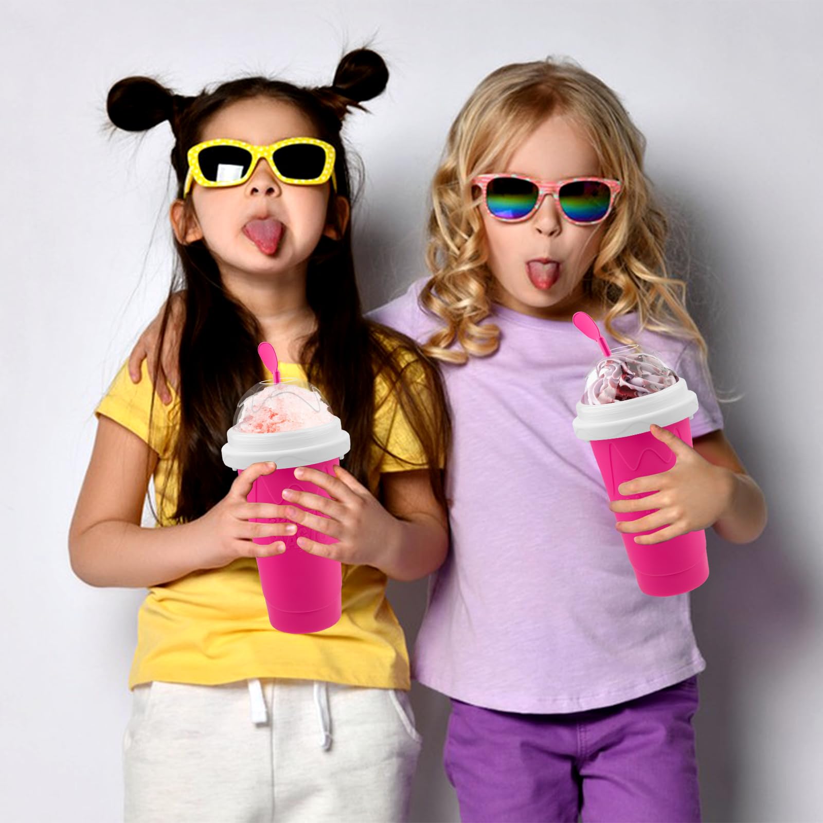 Magic Slushie Maker Cup - DIY Portable Smoothie Squeeze Cup for Juices, Milk & Ice Cream - Double Layer Silica Cup with Lid & Straw - Perfect for Parties, Summer Treats & Family Gifts (Red)