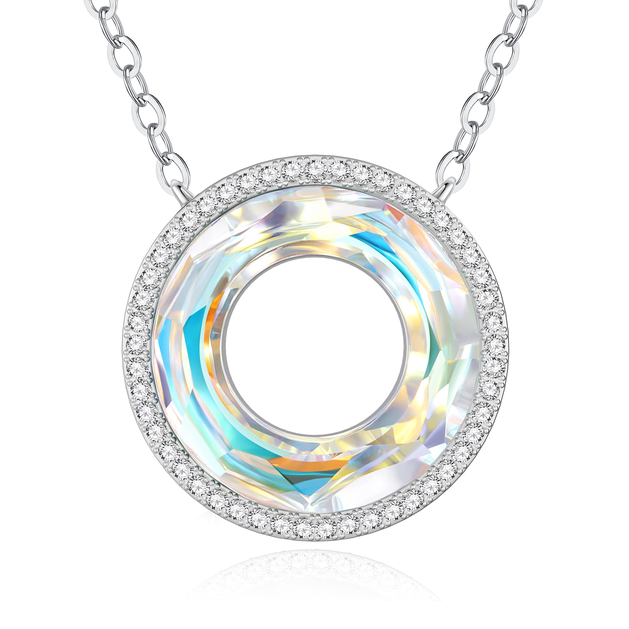 925 Sterling Silver Crystal Circle Necklace for Women - Elegant LOUISA SECRET Jewelry Gift for Christmas, Birthday, Anniversary - Perfect for Girlfriend, Wife, Mom, Daughter, Sister & Grandma | Everyday Wear, Office, Party & Special Occasions