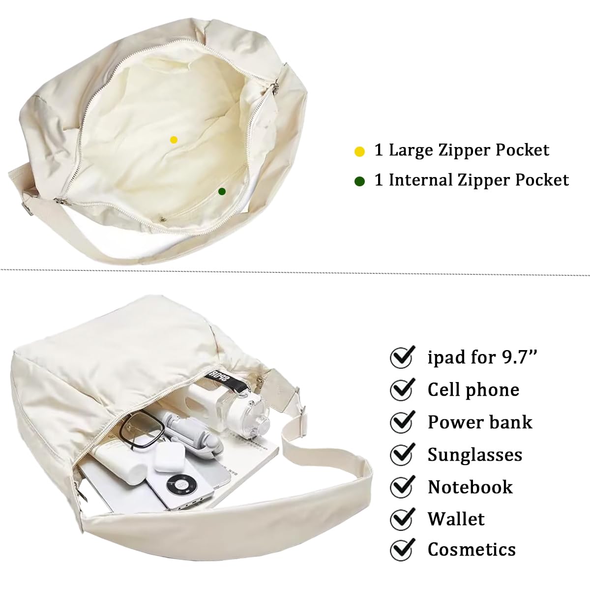 Sunwel Fashion Large Crescent Puffer Nylon Crossbody Bag for Women - Stylish Puffy Hobo Shoulder Purse for Daily Use, Travel & Shopping