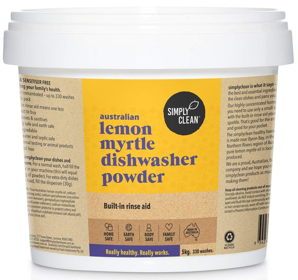 Simply Clean Lemon Myrtle Dishwasher Powder - 5kg Pail | Eco-Friendly Dishwashing Detergent for Sparkling Clean Dishes | Perfect for Home & Commercial Kitchens