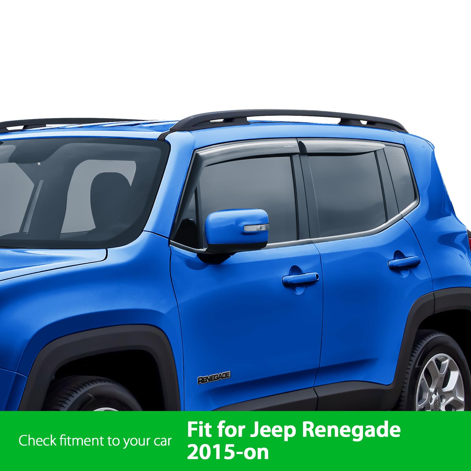 Goodyear Shatterproof Side Window Deflectors for Jeep Renegade 2015-2023 - Tape-on Rain Guards & Vent Visors (4-Piece Set GY008654) - Perfect for All-Weather Protection & Enhanced Driving Comfort