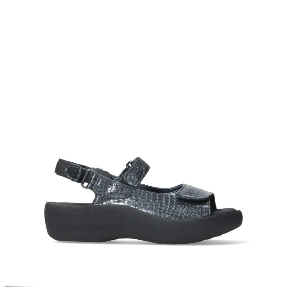 Wolky Women's Comfortable Flat Sandals - Anthracite Mini Croco Leather Size 10.5-11 | Breathable Summer Walking Shoes for Beach, Vacation & Casual Outfits