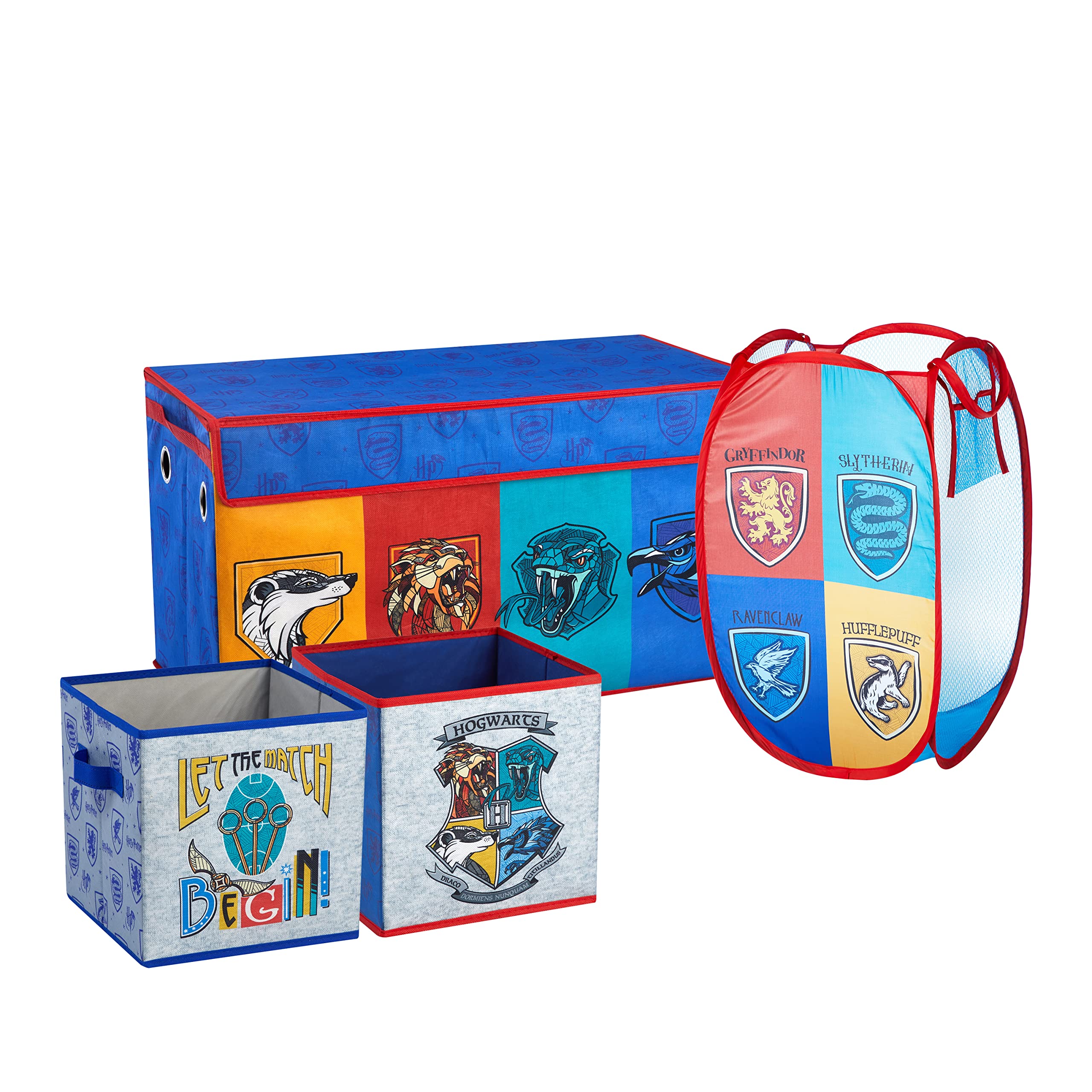 Harry Potter Storage Set - 2 Pack Fabric Cubes, Trunk & Pop-Up Hamper for Kids Room Organization | Hogwarts-Themed Closet & Toy Storage | Perfect for Dorm, Bedroom & Nursery Decor