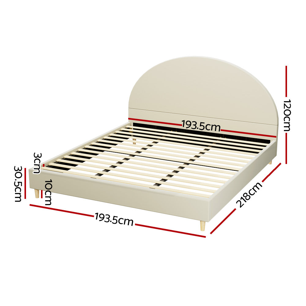 Ella Arched King Bed Frame - Cream Velvet Upholstered Platform Bed with Wooden Slats - Elegant Bedroom Furniture for Master Suite & Guest Room