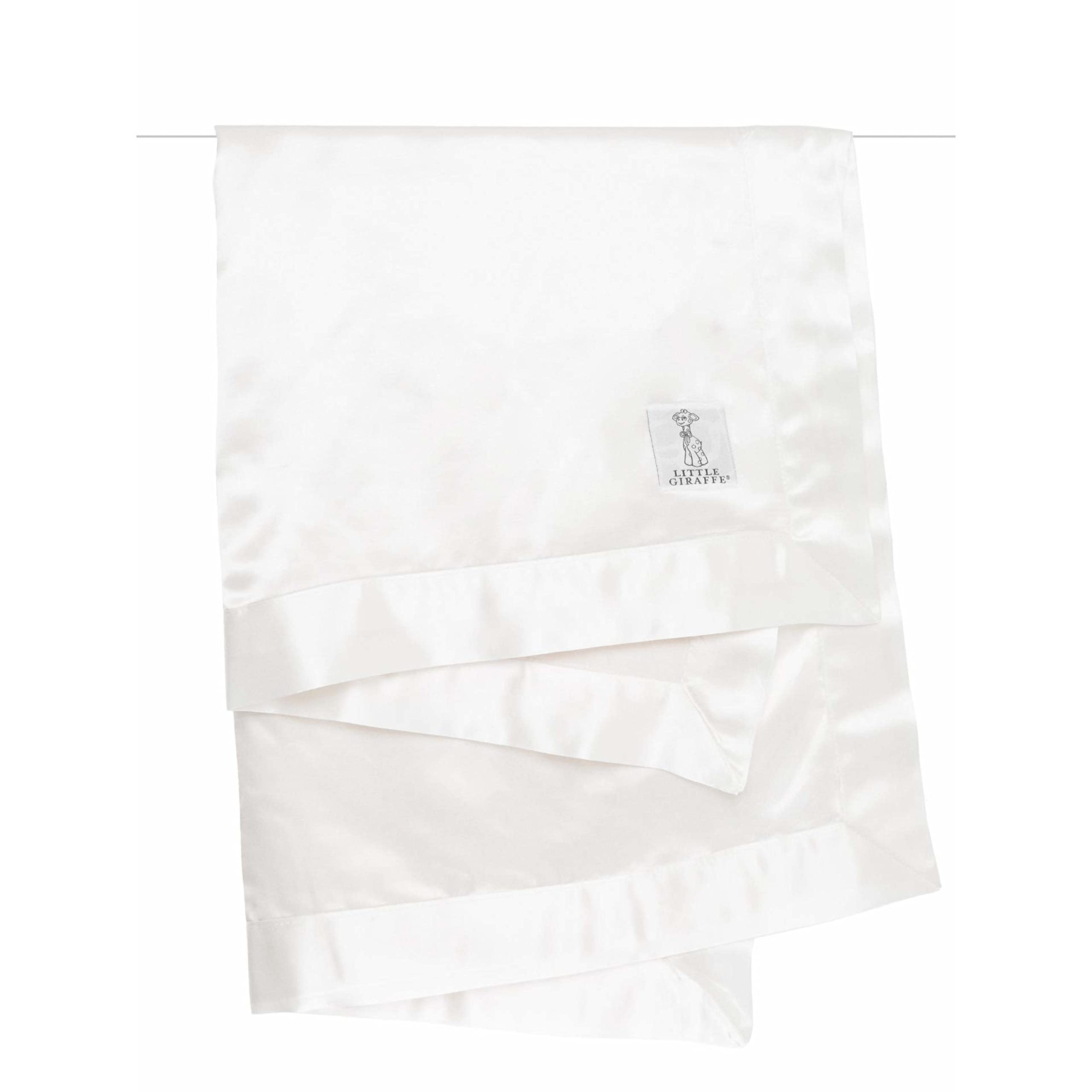 Little Giraffe Baby Blanket - Ultra Soft Velvet Blanket with Luxurious Satin Trim - Perfect for Strollers, Swaddling & Baby Showers - Newborn Essentials & Thoughtful Baby Gift - 29x35 Inches - Cream