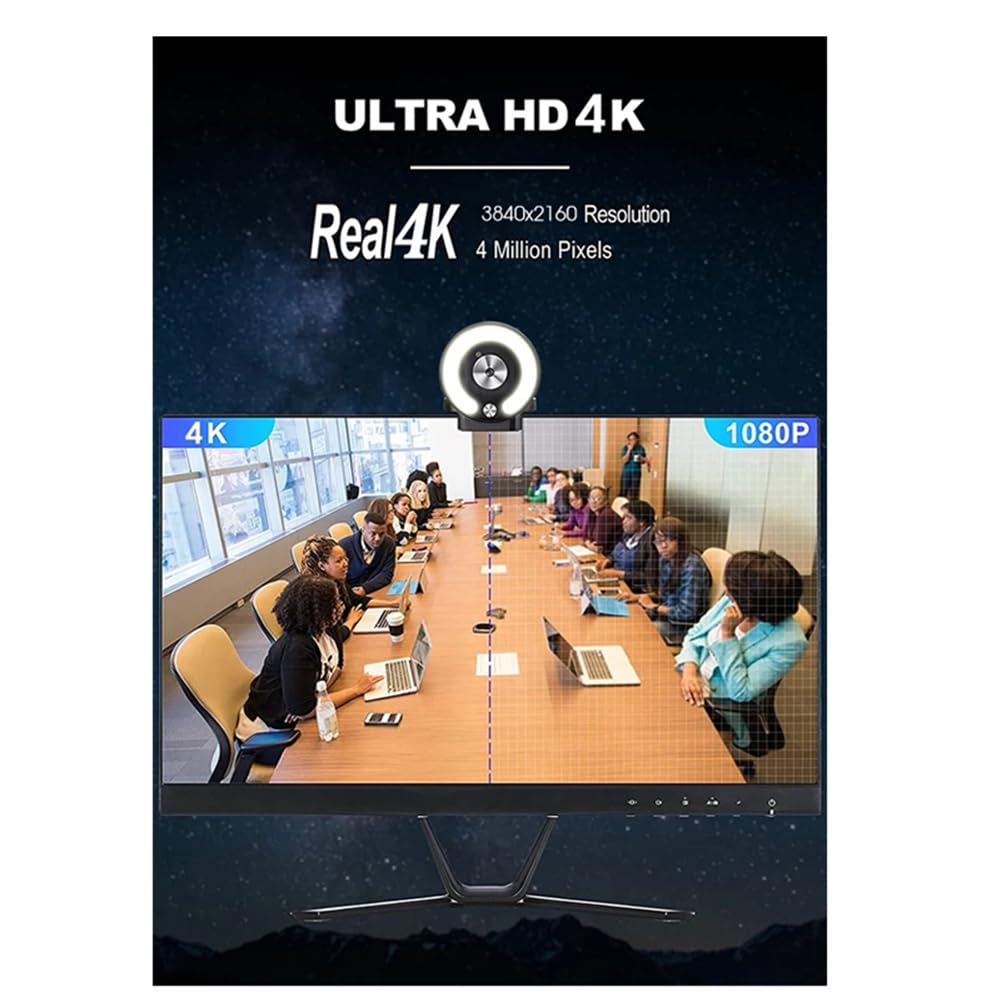 4K Webcam with Fill Light & Built-in Mic - Full HD Mini Camera for Laptop, PC, Live Streaming, Video Calls, Online Classes & Web Conferencing